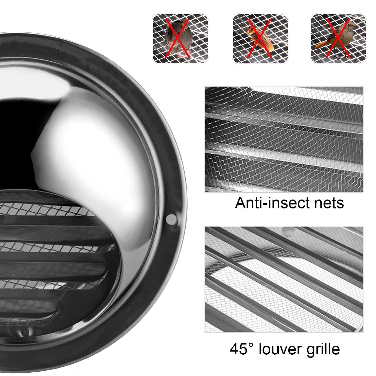 LIGUOYI Grille De Ventilation pour Cuisine Ronde Couvercle De Ventilation Sortie D'évacuation en Acier Inoxydable 304 avec Tube D'installation Diamètre 70mm~200mm Longueur 300/370/500mm