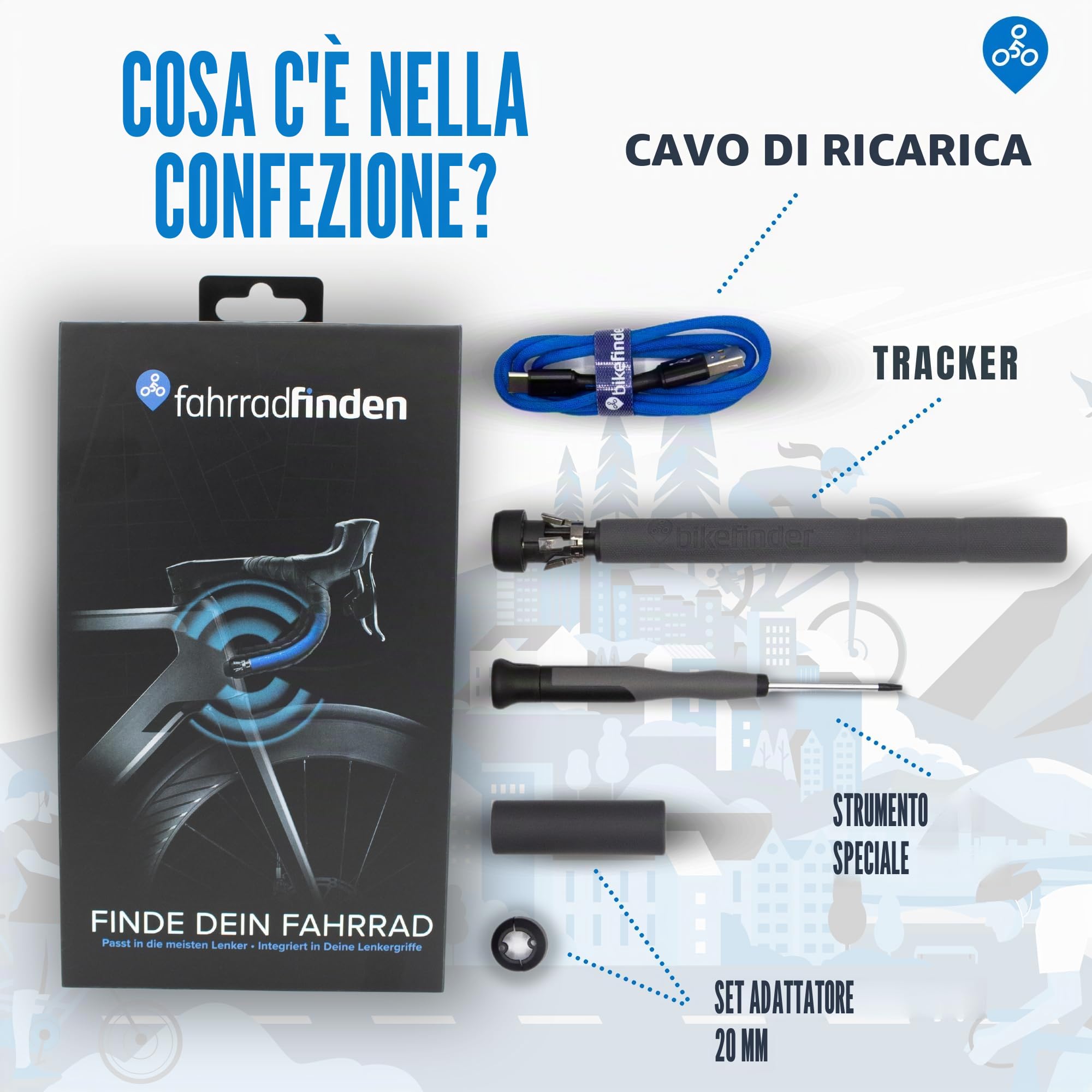 BikeFinder – GPS per bicicletta Tracker, nascosto nel manubrio, dispositivo di localizzazione della bicicletta, protezione antifurto, scheda SIM inclusa – ABO richiesto