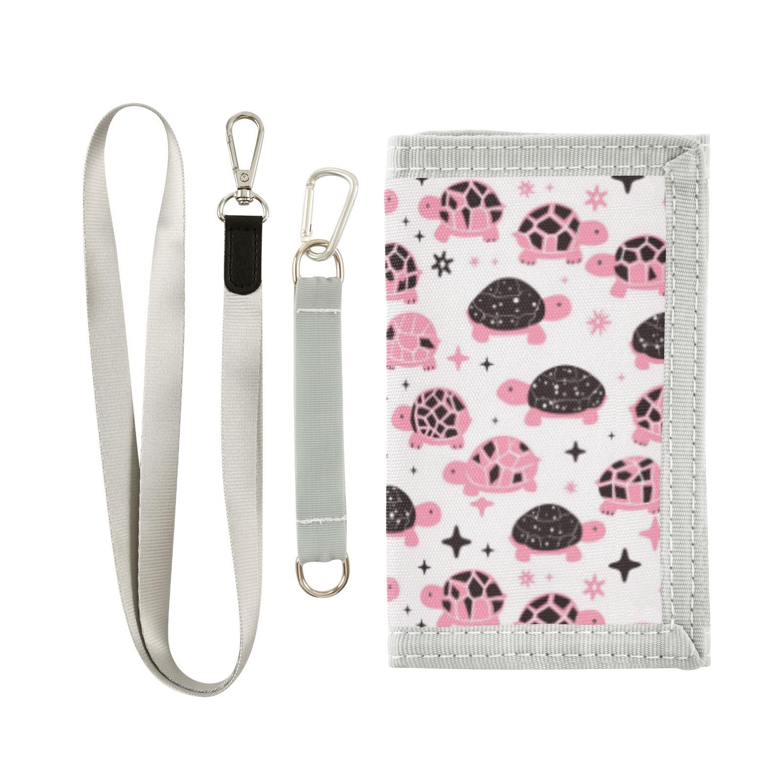 Wusikd Pink Turtle Kids Wallet for Boys Girls Shining Stars Toddler Trifold Wallet Novelty Wallet for Teens Women Men