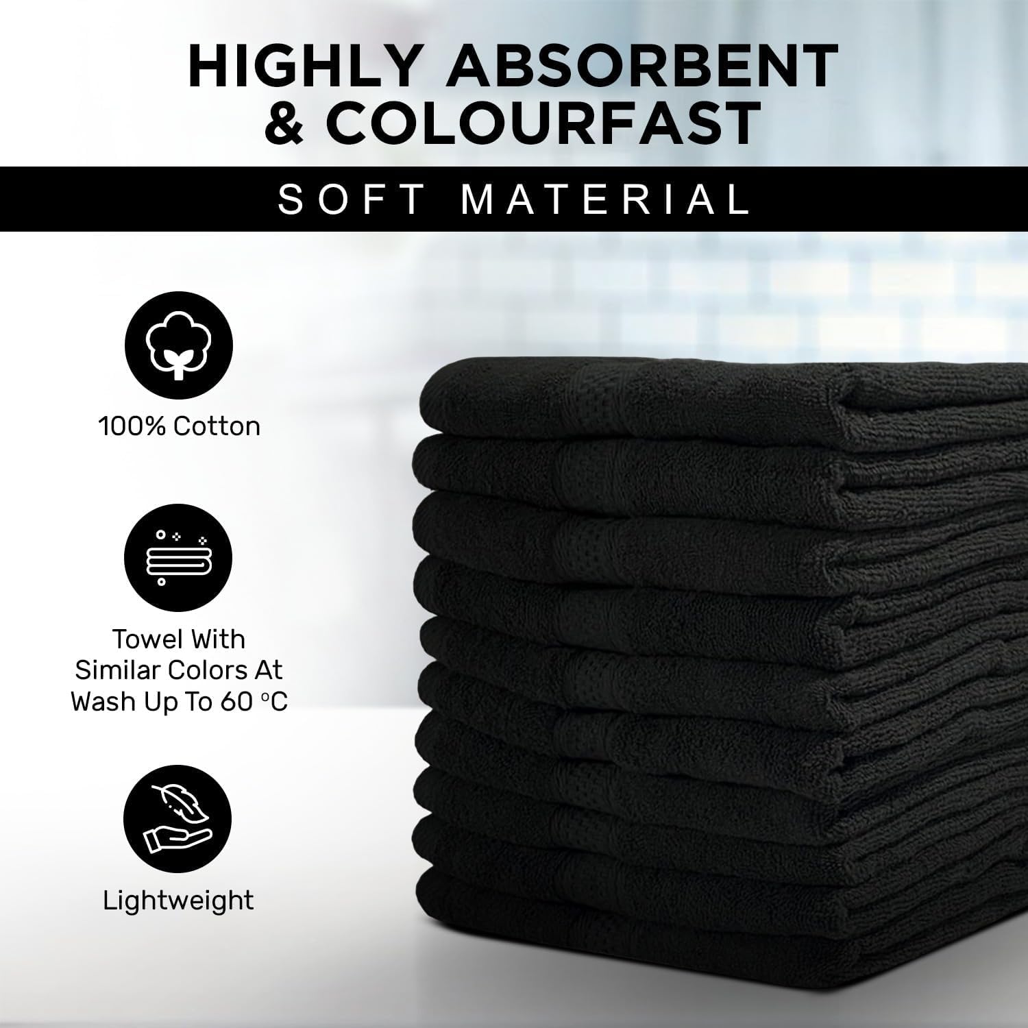 Set di 8 asciugamani da bagno, 600 g/m², 100% spugna, di alta qualità, molto assorbenti, per bagno, doccia, uso quotidiano, lavabile in lavatrice (70 x 140 cm, nero)