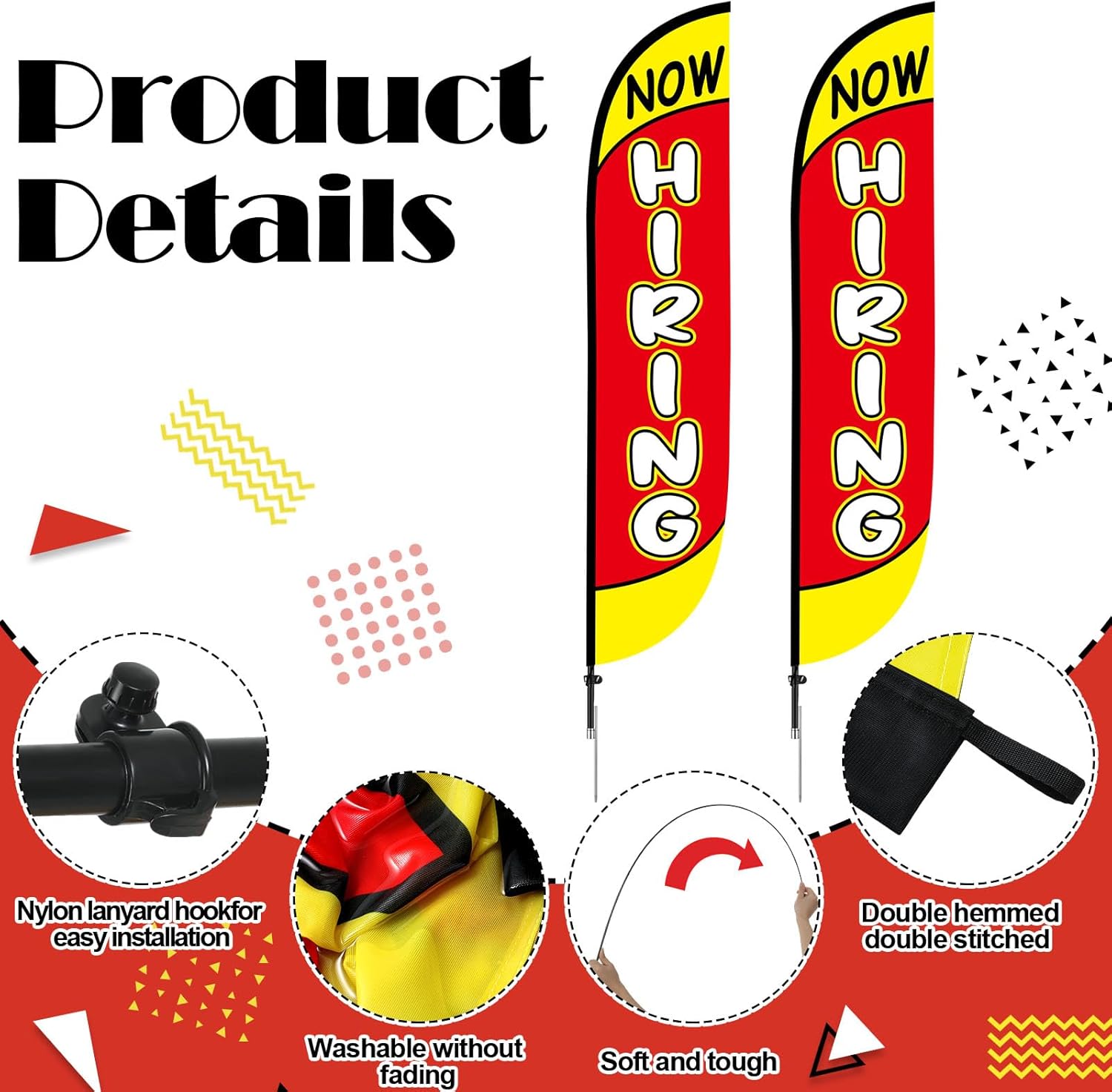 2 Pcs Now Hiring Flags 15 ft Now Hiring Signs with Pole Kit and Ground Stake Job Fair and Help Wanted Event Flag Advertising Feather Banner for Business Job Fair Recruit Event - Image 3