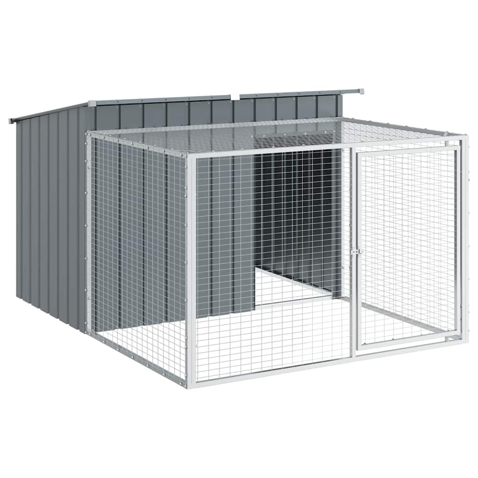 Homgoday Cuccia per Cani con Recinto Esteso in Acciaio Zincato 153x194x110 cm, Gabbia con Tetto e Porta, Antracite