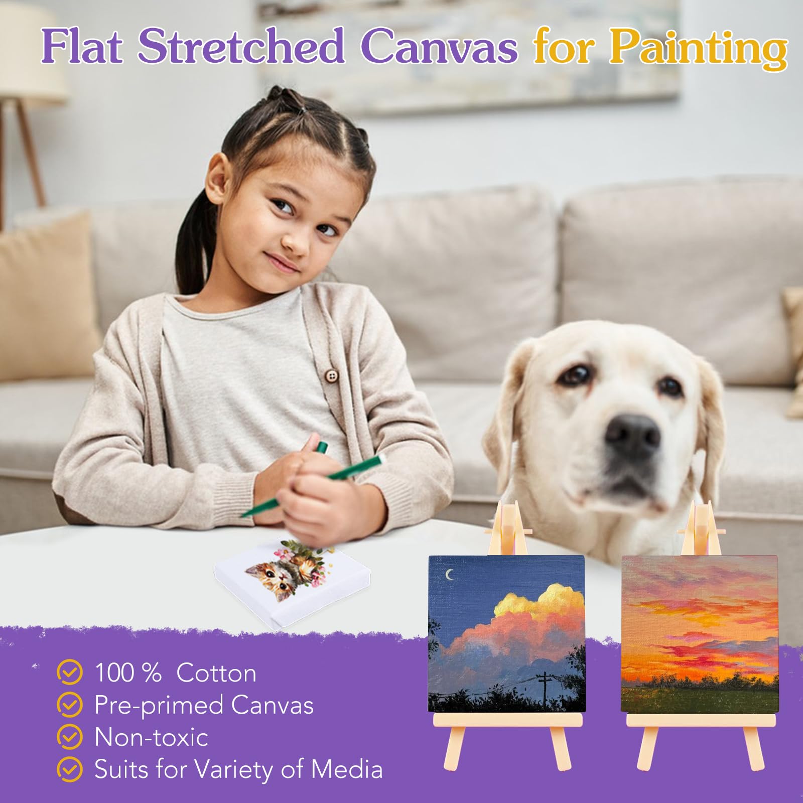 ESRICH Mini-Leinwände zum Malen, Mini-Leinwand, Großpackung mit 200 Stück, 6,1 x 6,1 cm, 1,2 cm Profil, kleine quadratische Leinwand, leere Leinwände sind ideal für Schulprojekte und Kindergeburtstage