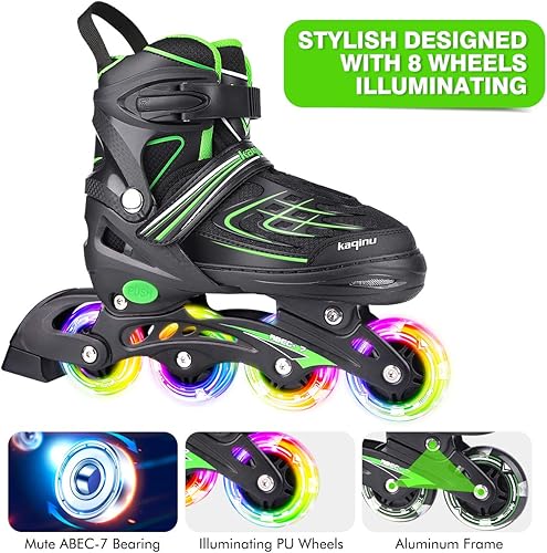Miniatura 4 de KAQINU Patines en línea ajustables cuchillas para exteriores con ruedas iluminadoras completas para niños y adultos mujeres niñas y niños
