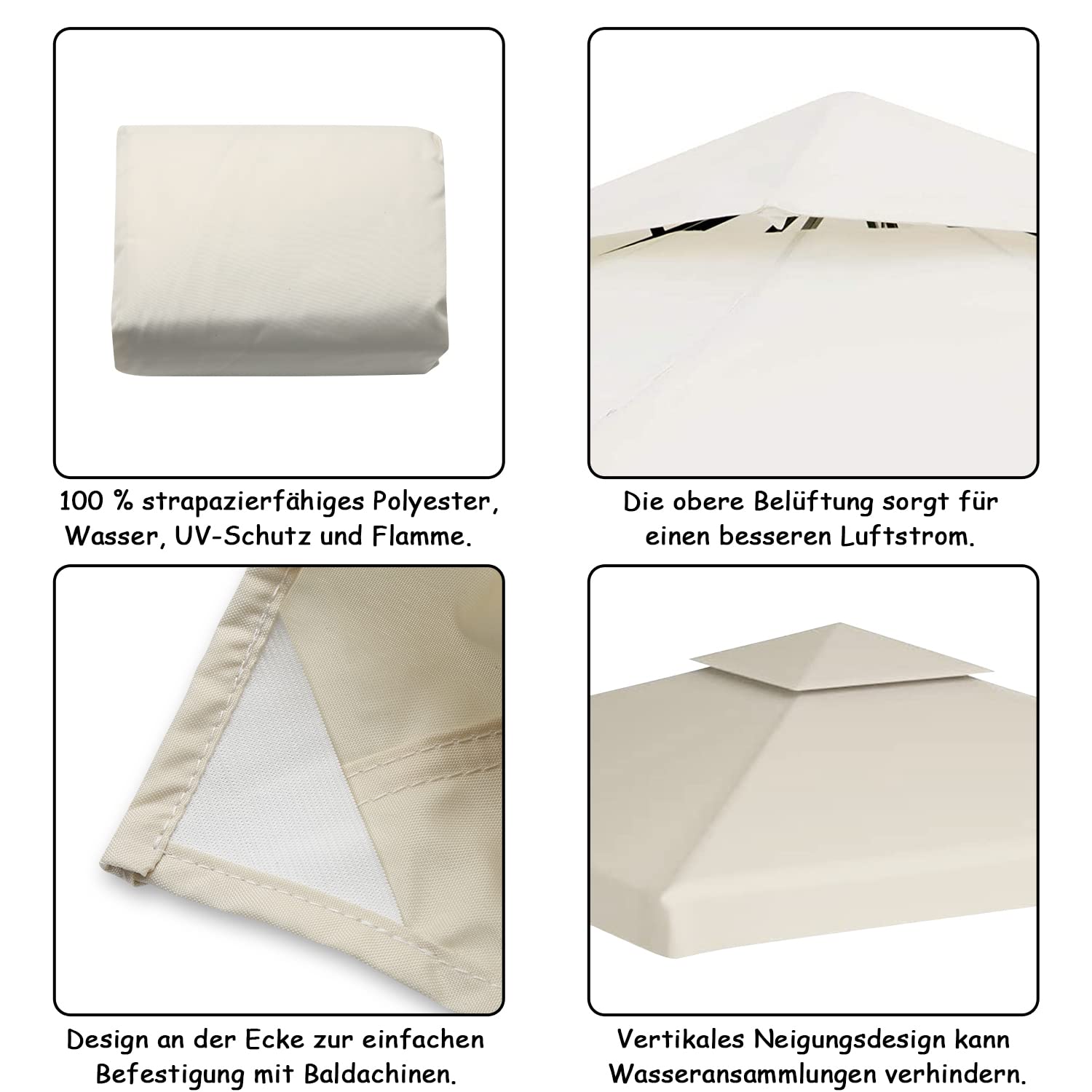 Sonnewelt - Tetto di ricambio per gazebo 3 x 3 m, impermeabile, copertura di protezione UV, doppio tetto, protezione per feste, beige