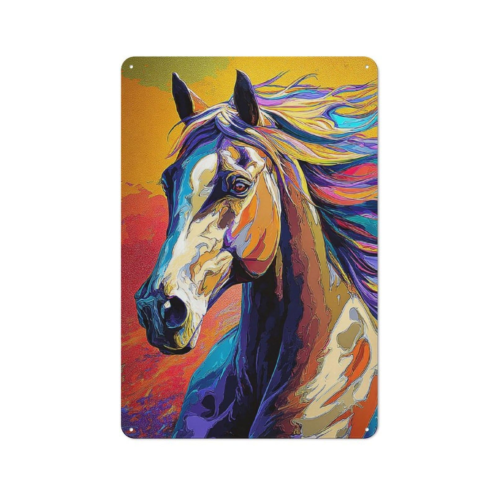 Junmoney Colorful Horse Portrait Artwork -2 Tin Wall Plaque 30X20cm With For Home Office Or Studio, For Home Office Decor Fans