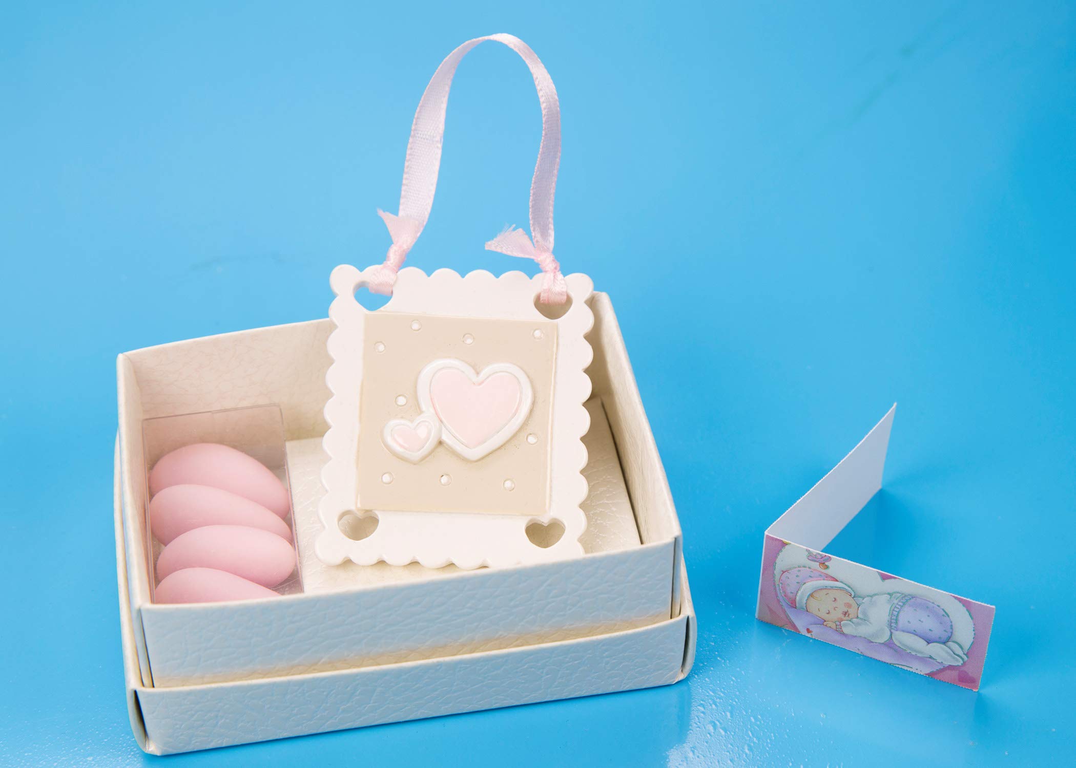 BARATTI Bomboniera da Battesimo e Nascita Bimba Cuore Confetti e Bigliettino Personalizzabile Inclusi
