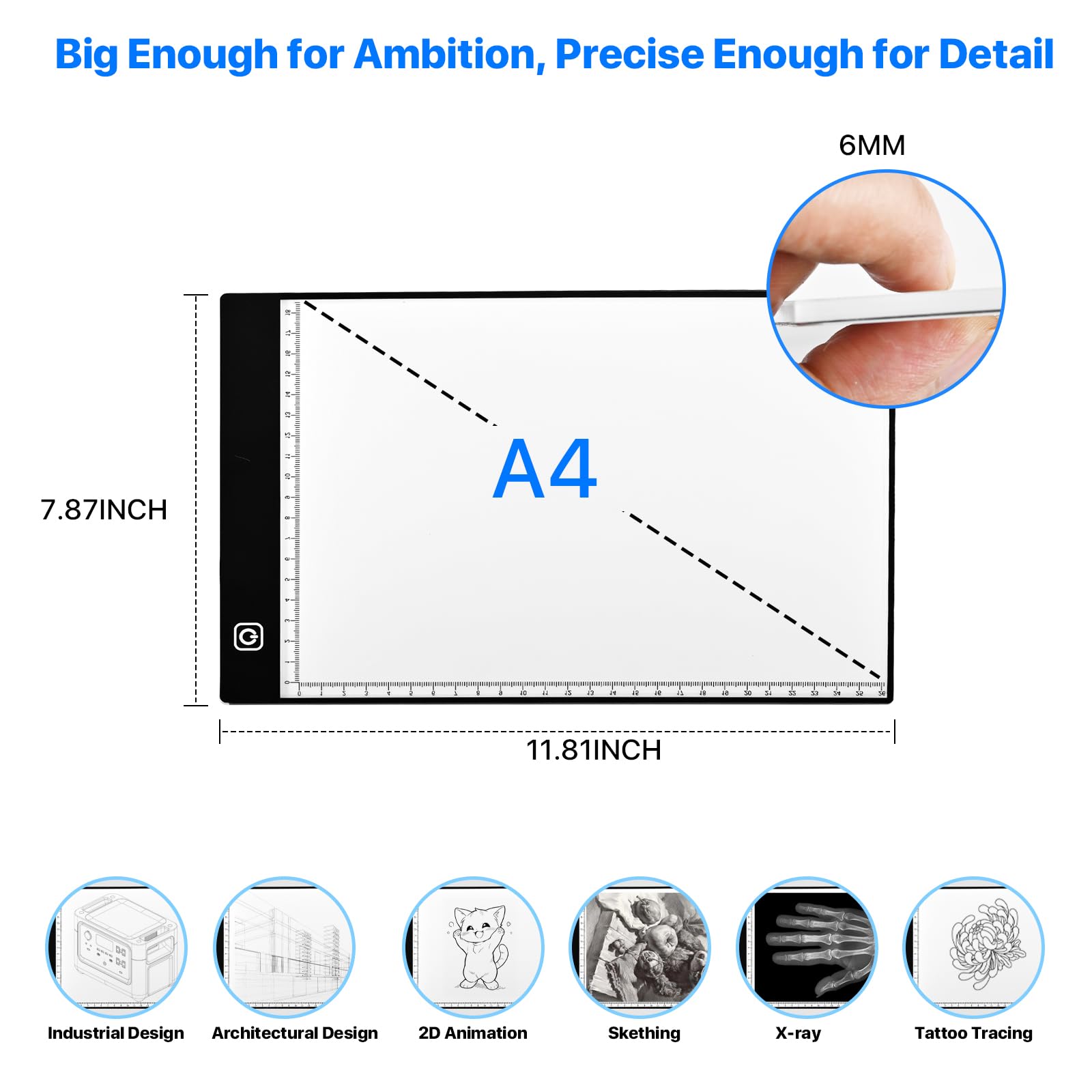 A5 LED Leuchtkasten zum Nachzeichnen und Zeichnen - Ultradünner verstellbarer Leuchttisch/Tafel, USB-betriebenes Tracing Light Pad für Künstler, Tattoo-Übertragung, Skizzieren, Animation
