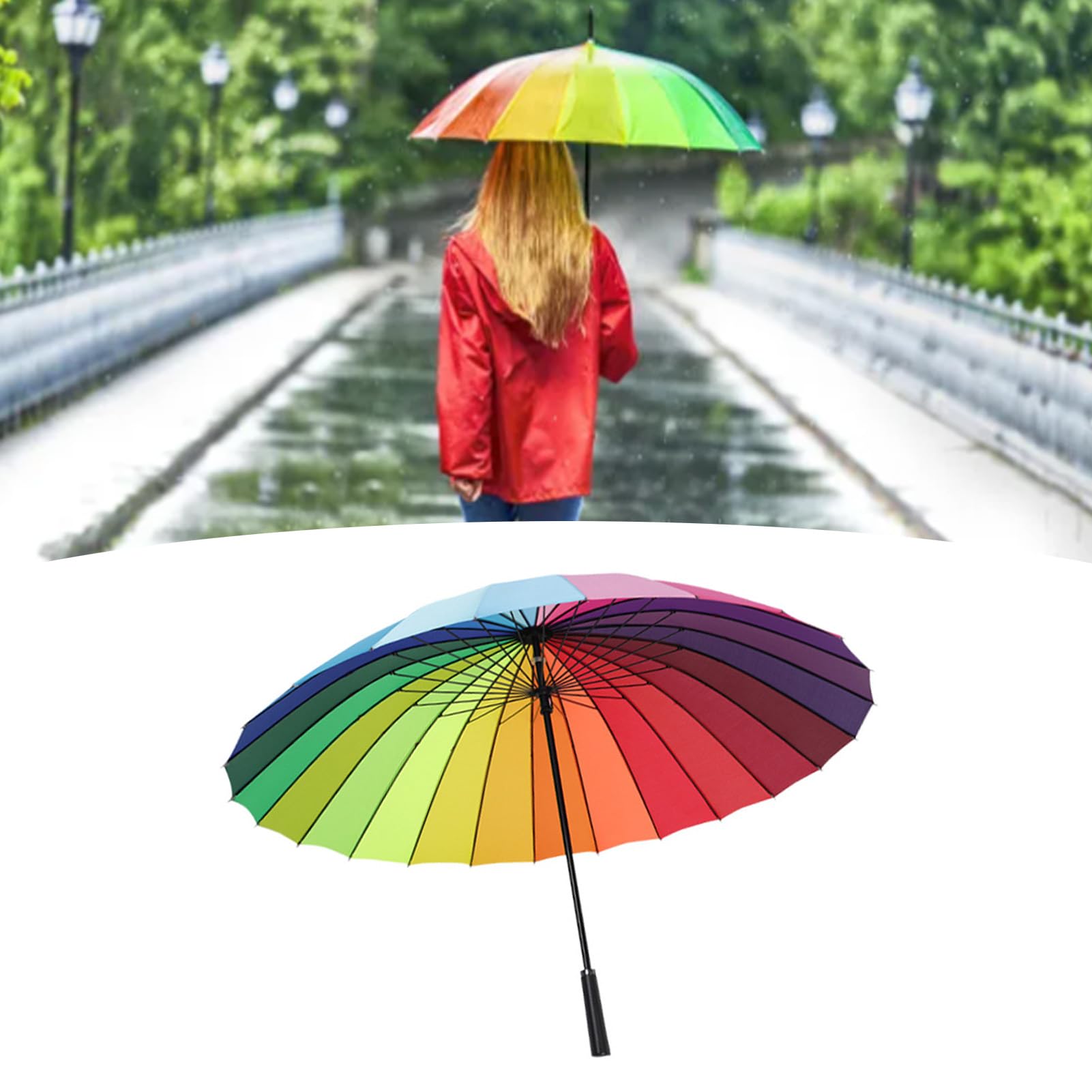 Yinhing Uombrello a Manico Lungo, Ombrello Dritto Rinforzato a a 24 Costole per Uomini Adulti, Ombrelli da Golf Grandi Resistenti Al (arcobaleno)