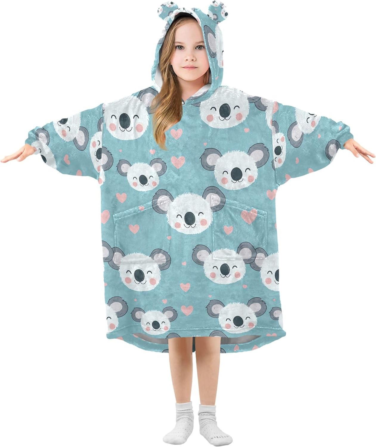 Cute Koala Kids Wearable Blanket Hoodie with Pocket and Sleeves for Toddlers, Cute Hoodies Girls Boys B0404152