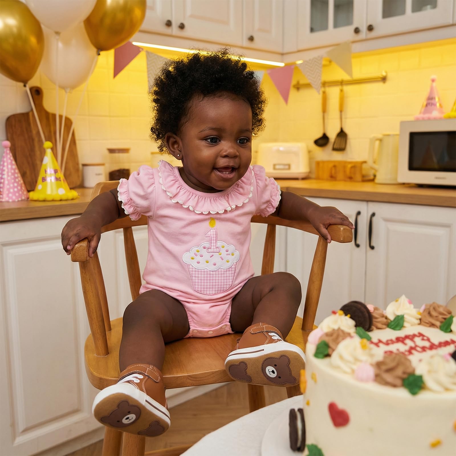 Carolilly Pagliaccetto per neonata, primo compleanno, body a maniche lunghe o corte con motivo a cupcake, design a balze