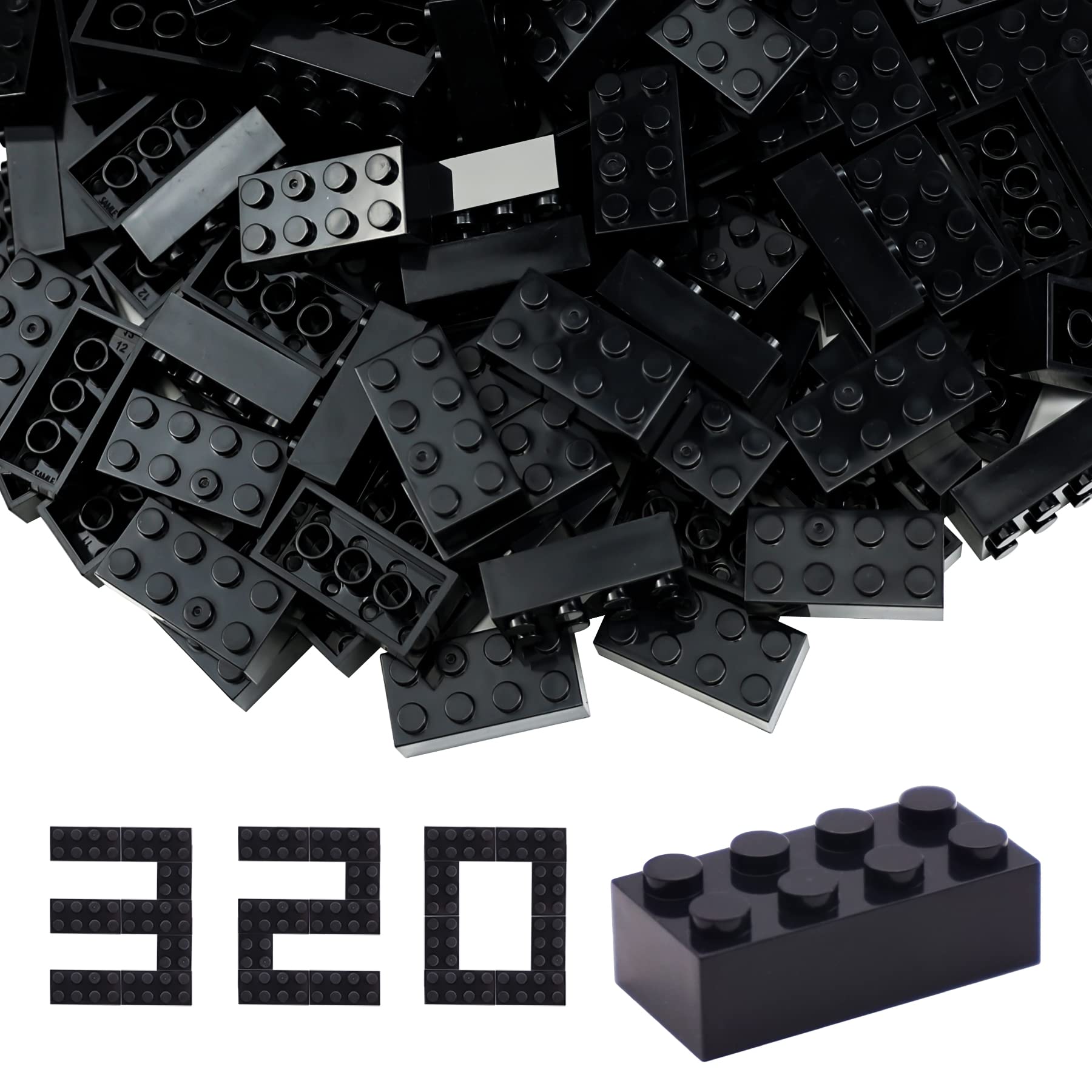 WYSWYG 320-Piece Building Blocks Set, 2 x 4 Classic Bricks, Compatible with Construction Building Blocks, Colourful, for Children & MOC Lovers, Dark Black — image 1