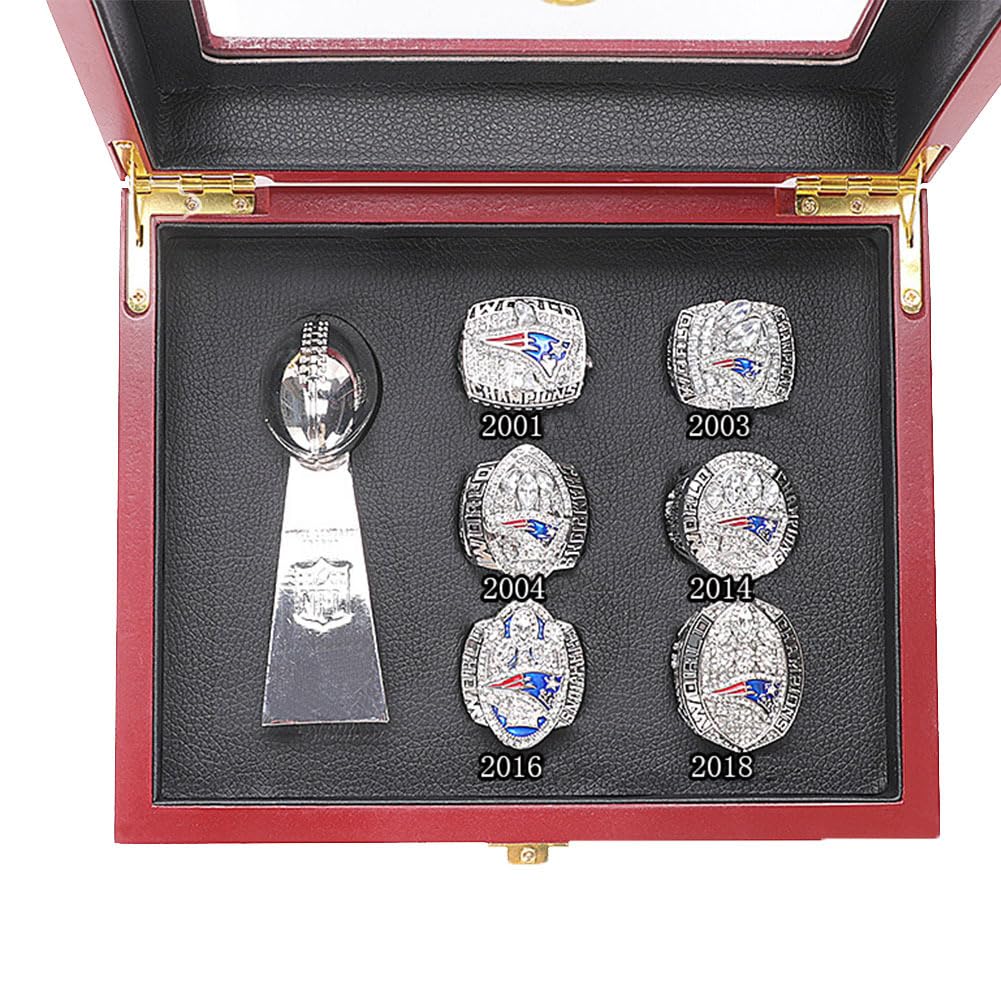 Anillo de Campeonato de los Patriots con Juego de trofeos de fantasía FFL New England Souvenirs coleccionables Regalos de Rugby para Hombres, Mujeres y papá