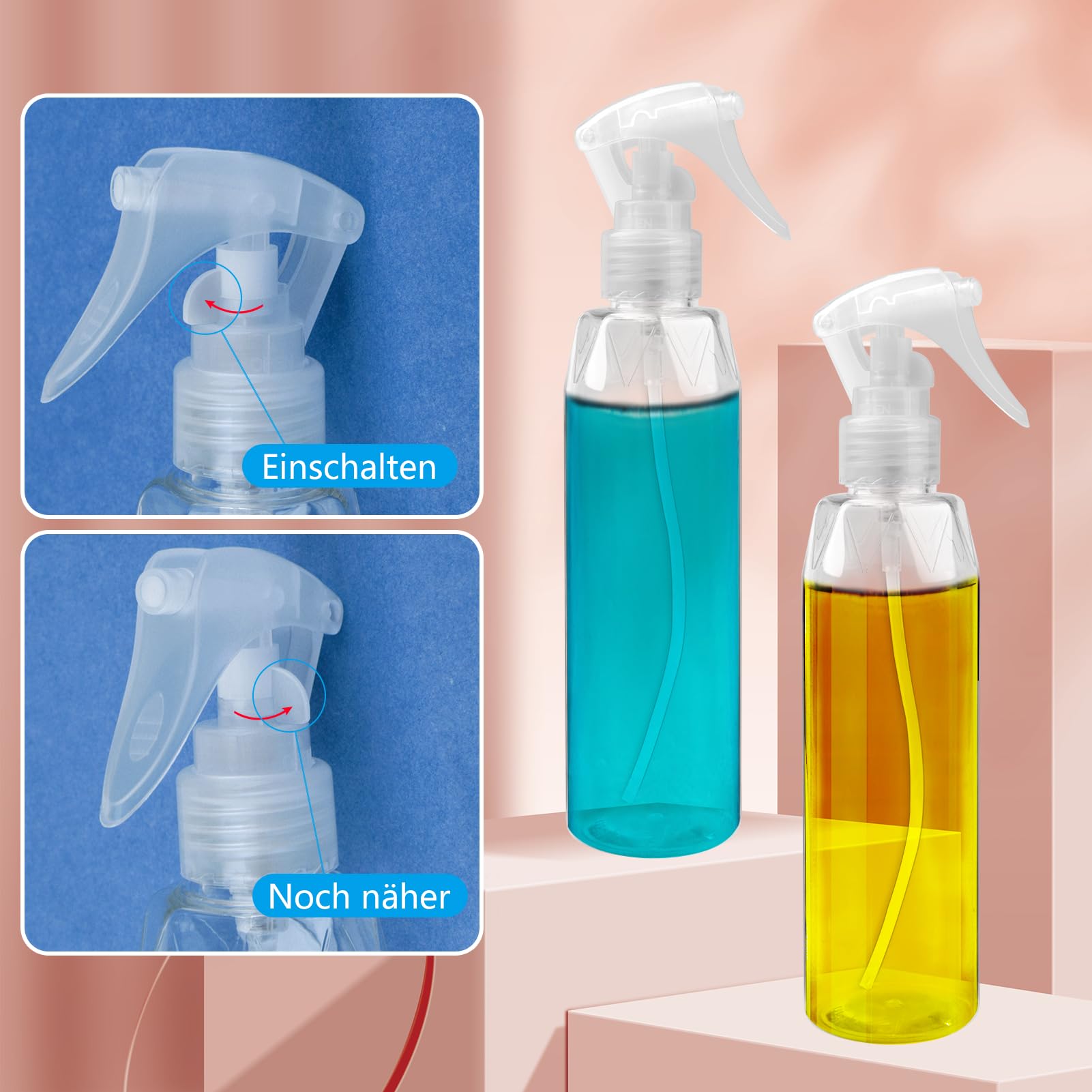 Lot de 5 Petits Flacons Pulvérisateurs avec Entonnoir Pliable en Silicone - 200 ml - En Plastique Transparent - Pour Cheveux, Nettoyage, Plantes, Cosmétiques