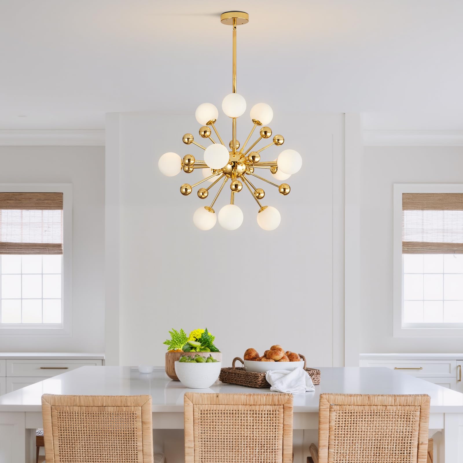 KCO Lighting Sputnik Lámpara de Araña de Iluminación Dorada de Mediados de Siglo Moderna Lámpara Colgante Colgante, Cristal Esmerilado Moderna Lámpara Colgante Sala de Estar Comedor (11 Luces)