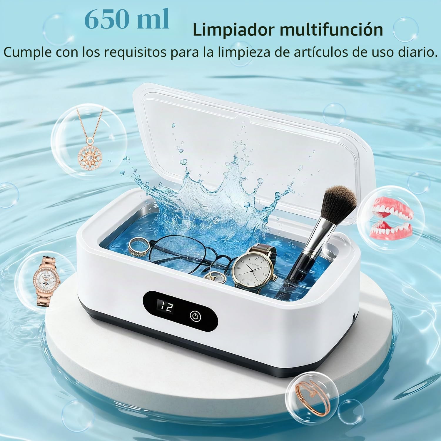 Limpiador Ultrasonidos 650ML Limpiador Ultrasonidos 45K Hz, Limpiador Ultrasónico con 5 Modos de Tiempo y Pantalla Digital, Maquina Ultrasonidos Limpieza para Gafas, Joyas, Relojes