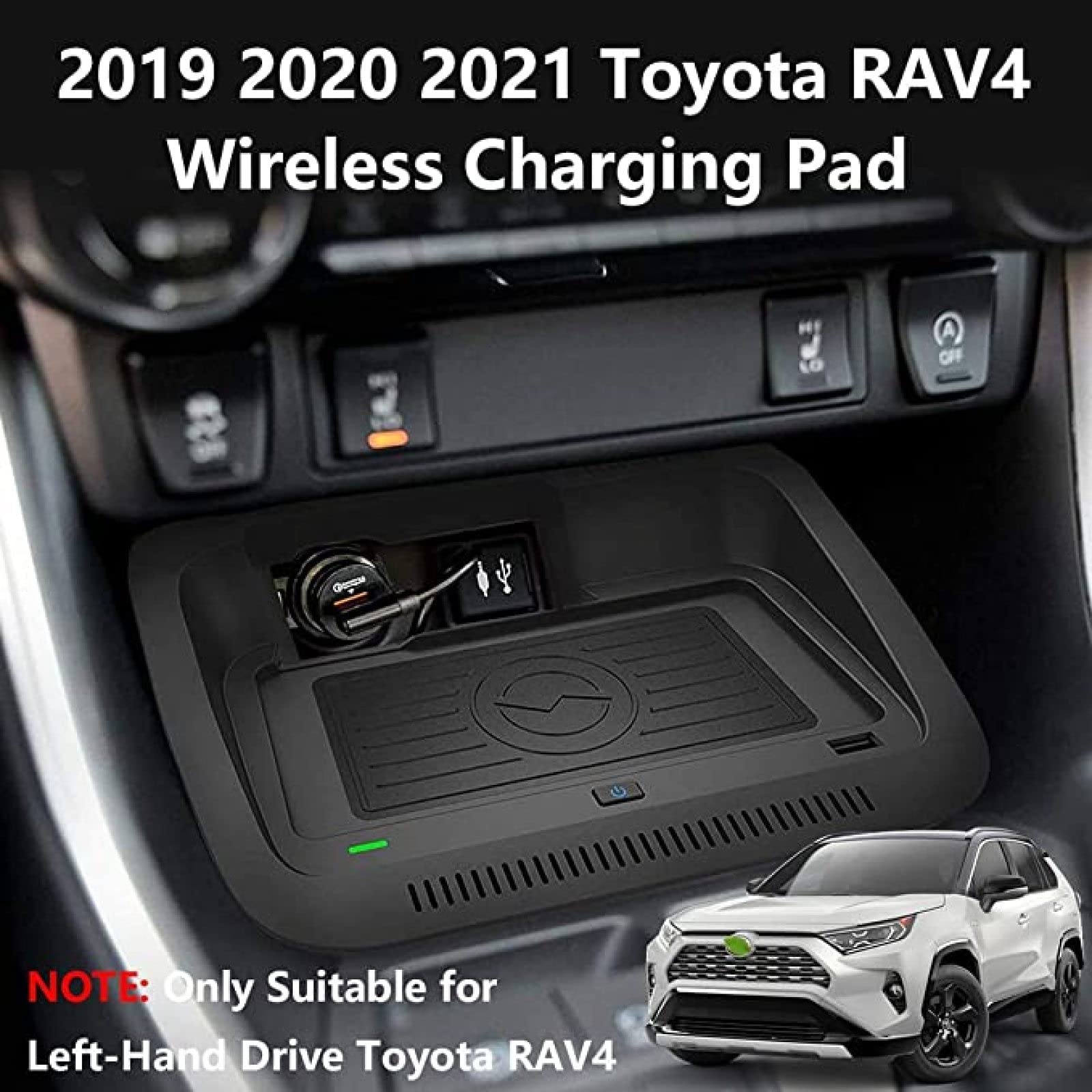 Cargador de coche inalámbrico Qi de 15 W, [sensor electromagnético] Almohadilla de carga inalámbrica para teléfono de coche rápido para toyota RAV4 2019 2020 2021 Panel de accesorios de consola