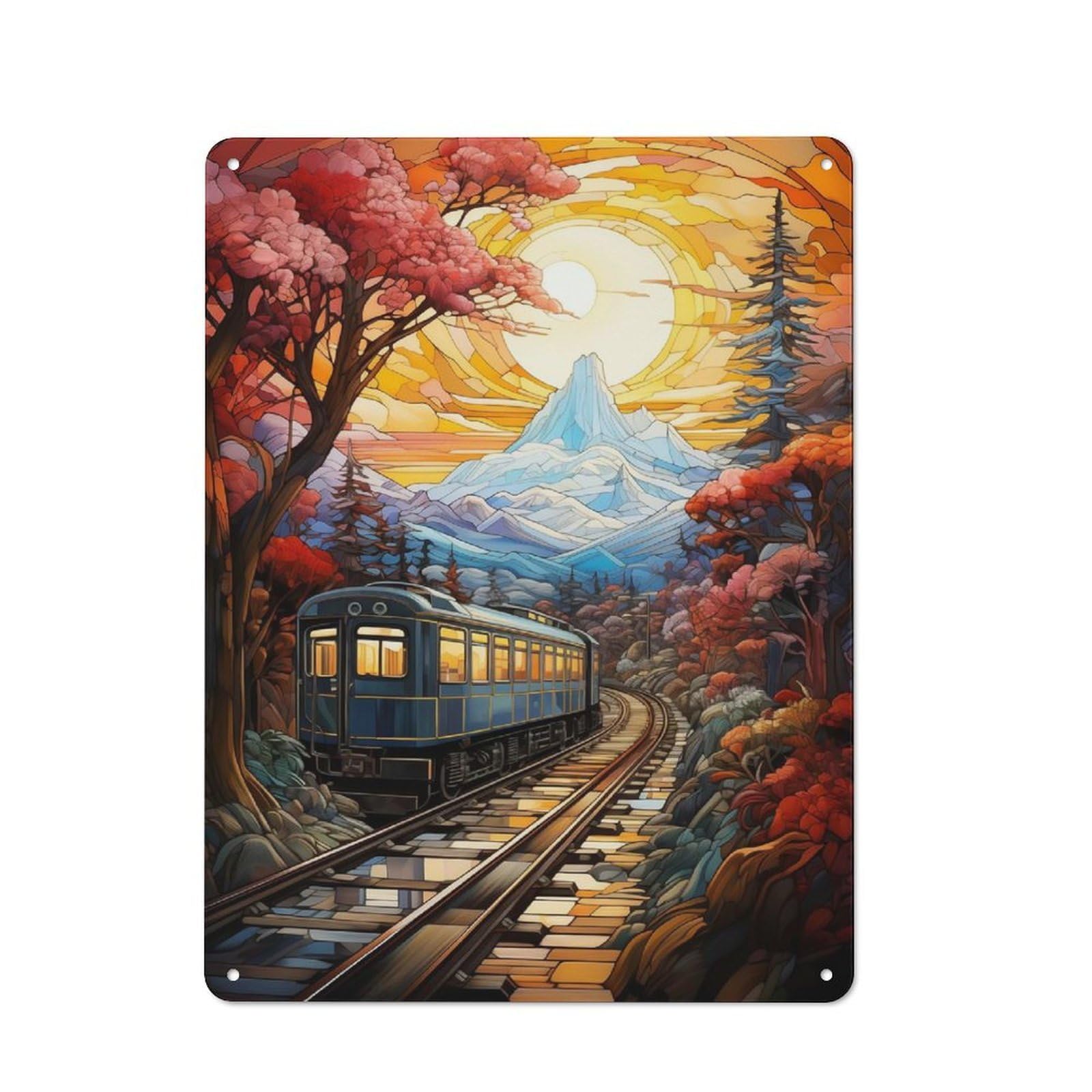 Junmoney Train Snow Art Retro Metal Sign 40X30cm For Garden Room Or Summerhouse, A Decorative Metal Sign For Garden Rooms And Summerhouses
