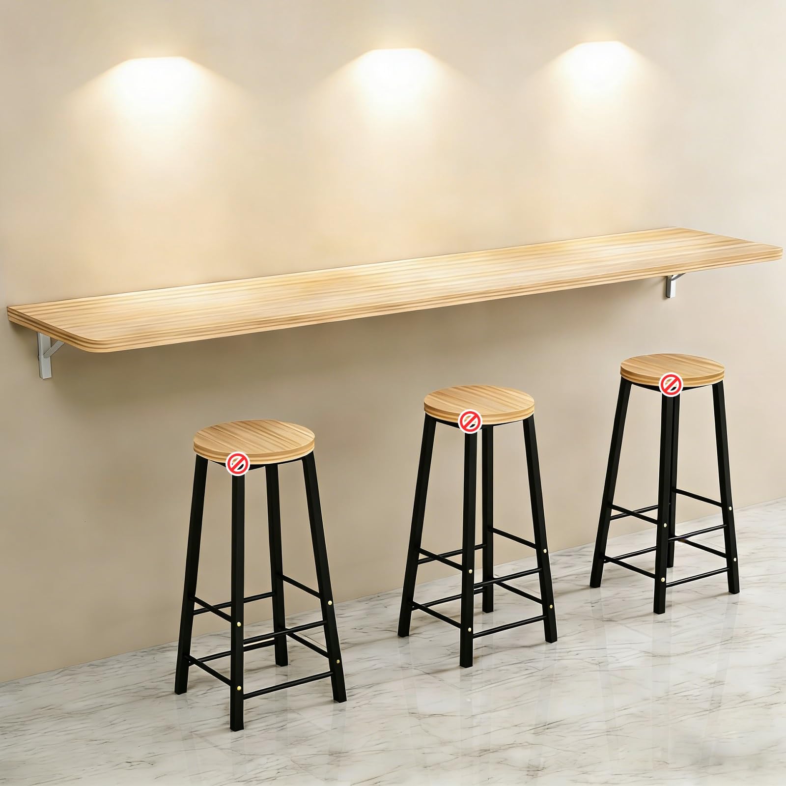 GDMDPTE Modern Wall-Mounted Folding Bar Table - Slim 86.6" Hanging Workbench for Home Office Tea and Café Use (Light Walnut Finish)
