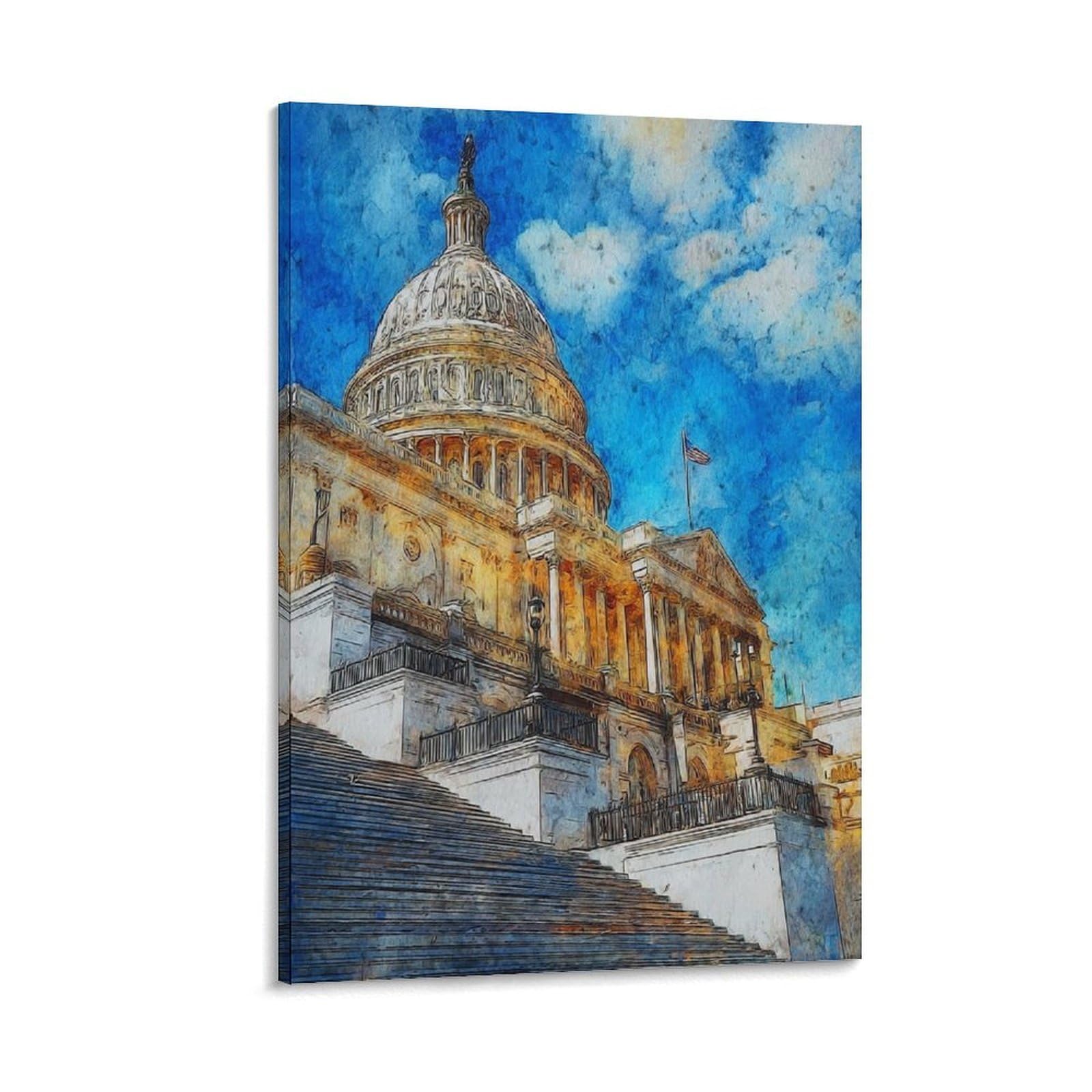 Cnaheiz Frame-Style Washington 24X36inch(60X90cm) Vintage Travel Poster Watercolor Canvas Art