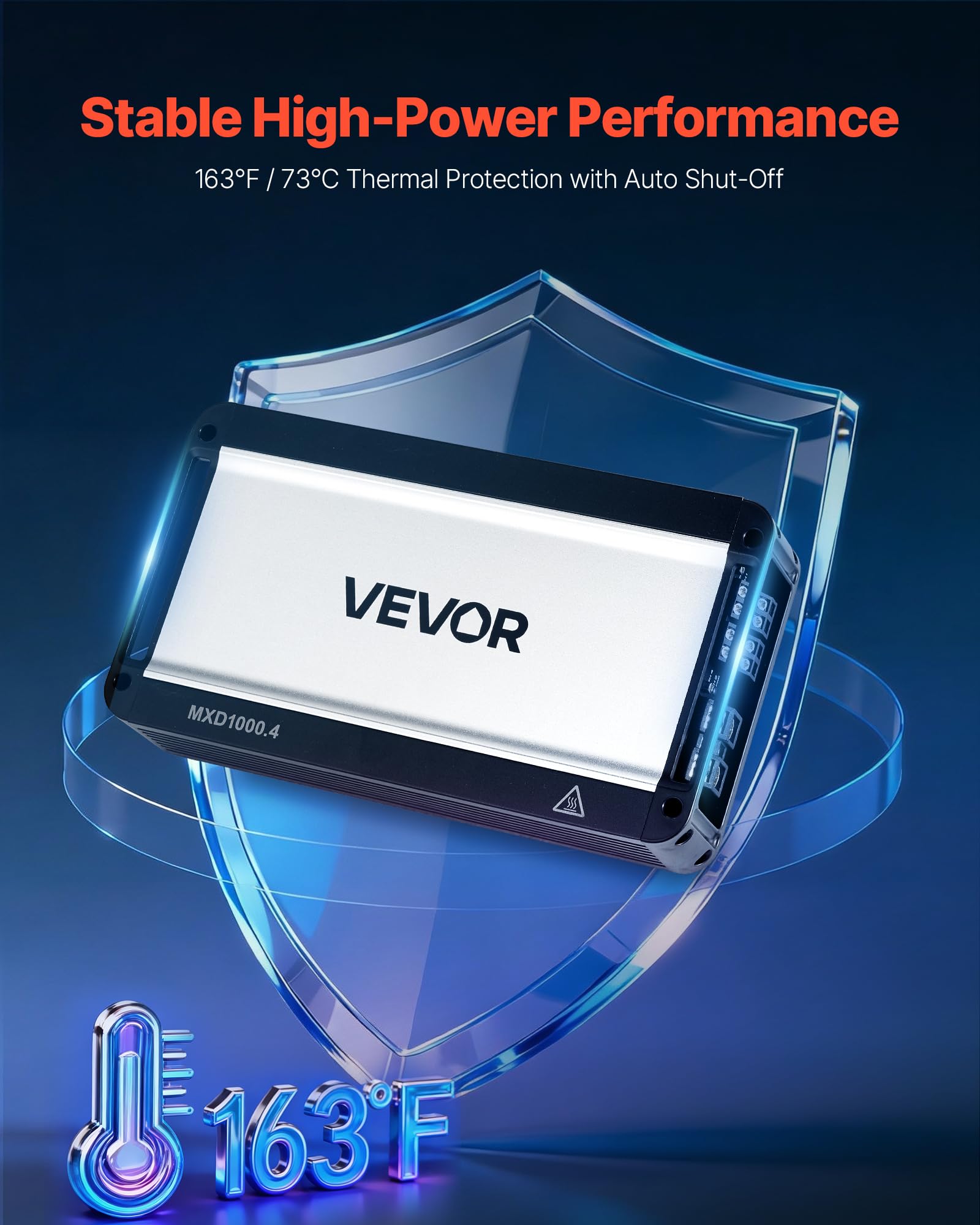 VEVOR Amplificatore Audio per Auto a 4 Canali Potenza a Ponte di Classe D max. 4x500 W a 4 Ohm/4x1000 W a 2 Ohm, Amplificatore per Vericoli Multicanale 14,4V CC Larghezza di Banda 15 Hz-30 kHz