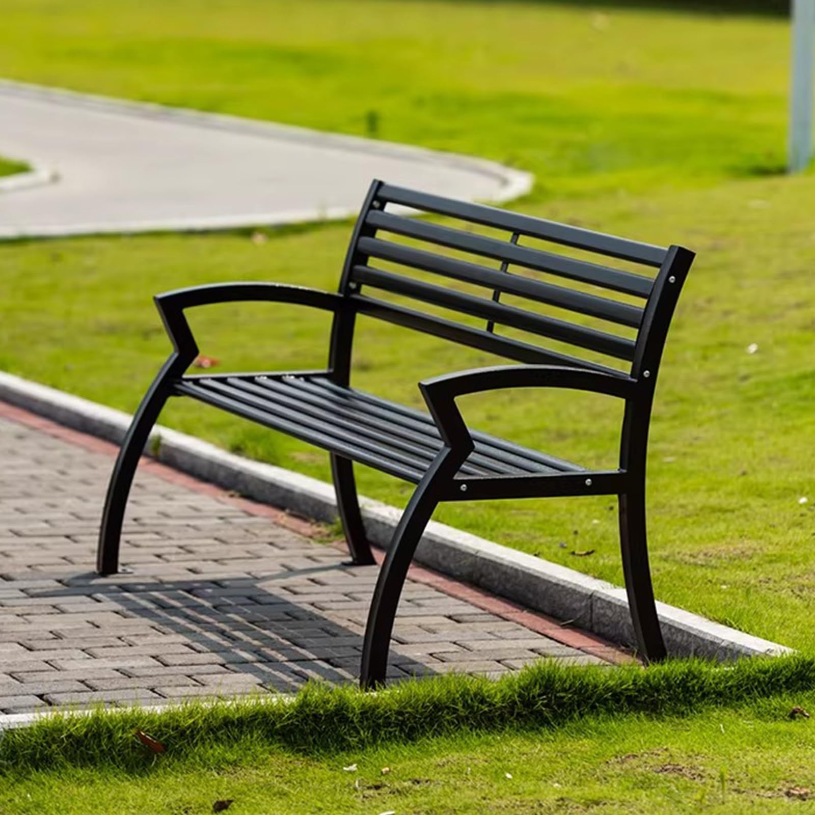 Banco Jardin Exterior Metálico Banco Terraza Exterior Resistentes a la Intemperie Banco Esquinero Negro para Calles, Parques, Zonas Panorámicas y Plazas Públicas(120x60x80cm)
