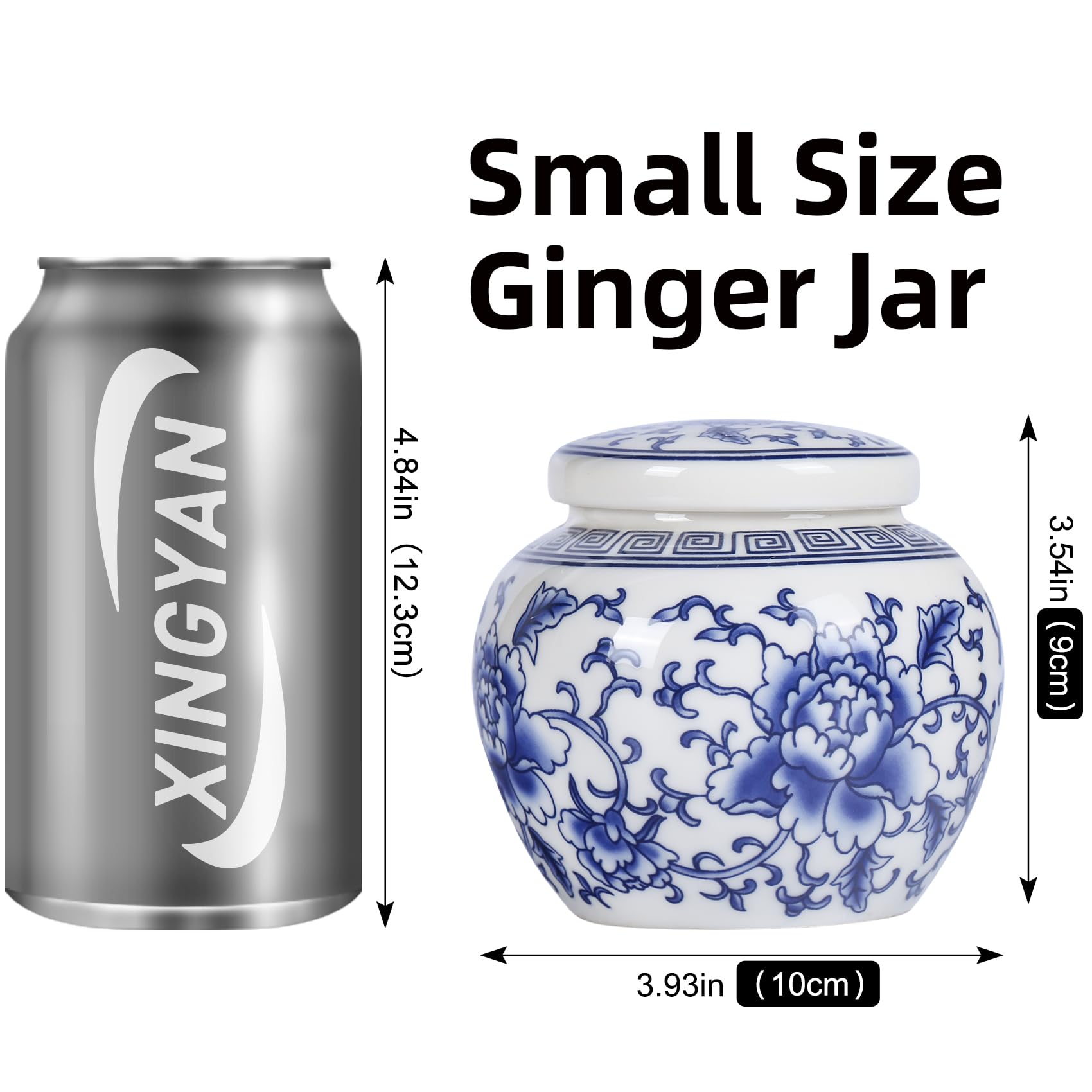 XINGYAN Chinese Traditional Blue and White Porcelain Ceramic Small Ginger Jar with Lid,for Tea Storage,Home Decorative,Home Decor Jar,Bud vase (Model-2)