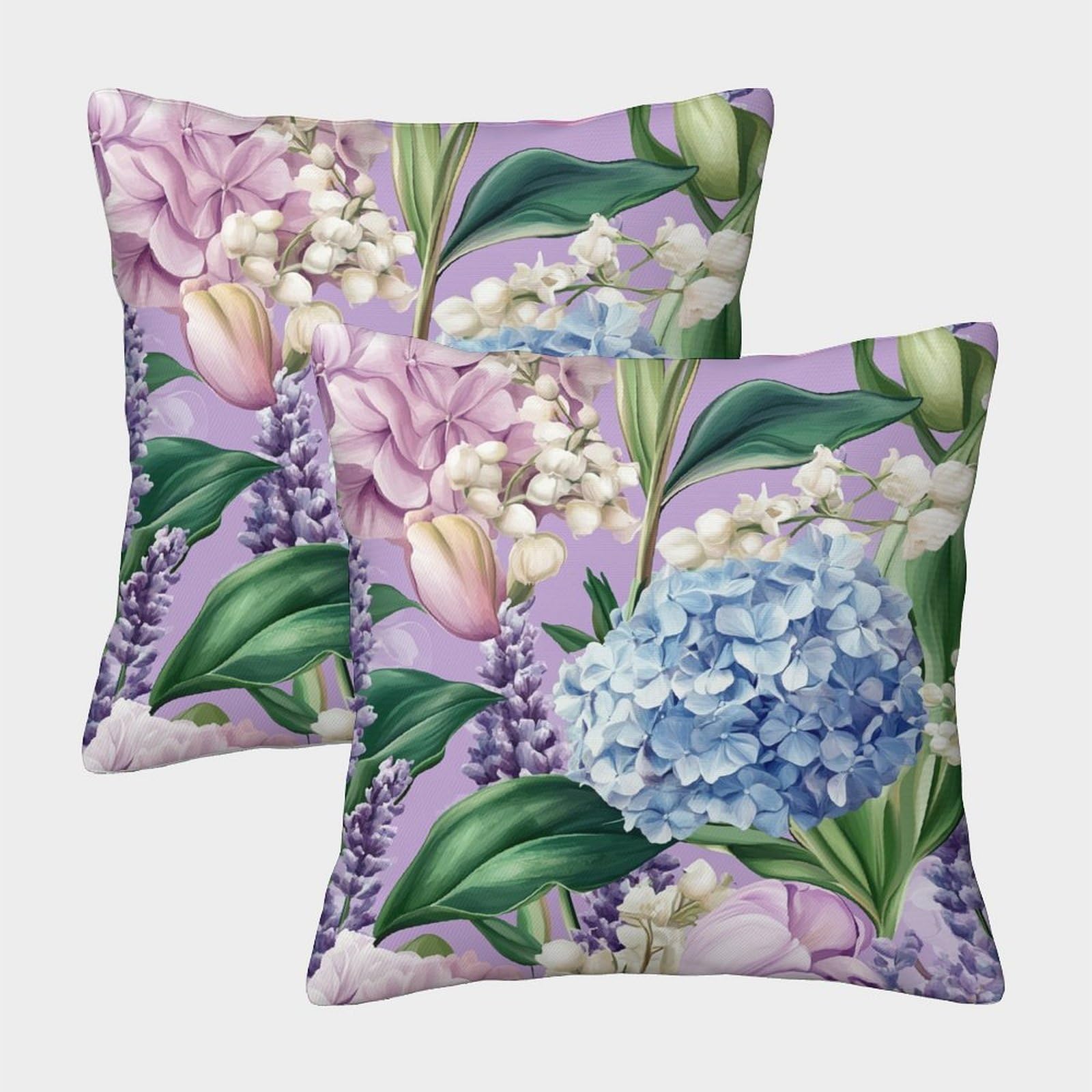 kaiyun 2 Pack 3D Hydrangea,Tulip And Lily of The Valley Cushion 3D Soft Touch Pillowcase,sofa Chair Home Furnishings 45x45cm