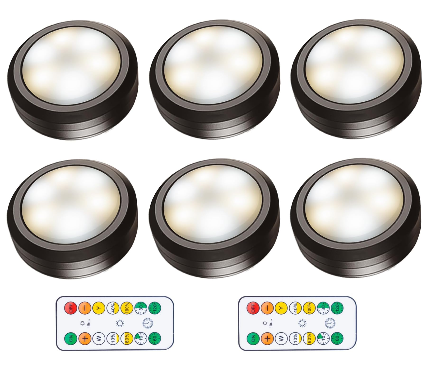 Dzxin Puck Lights with Remote Control, Wireless LED Puck Light for Kitchen,Battery Operated Under Cabinet Lights, Under Counter Lighting Dimmable, Stick On Lights for Closet Black (6pack)