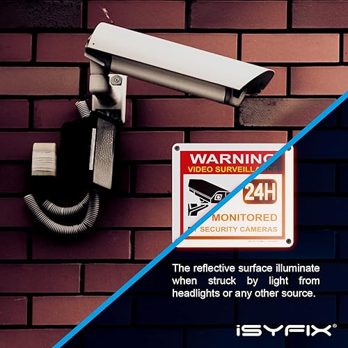 Vista 5 de iSYFIX Señal de advertencia de videovigilancia – 1 paquete de 1 paquete reflectante plateado de 7 x 6 pulgadas – 100% libre de óxido de aluminio