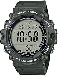 Casio Illuminator 10-Year Battery Extra Long Strap 100 M Water Resistance 5-Alarm w/Countdown Timer Men's Digital Watch, Green, AE-1500WHX-3AVCF, Green, Sport