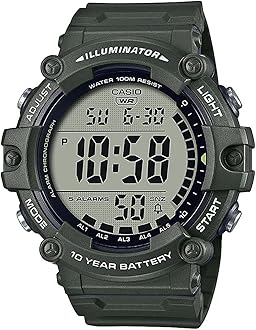 Illuminator AE1500WH Series | 10-Year Battery | LED Backlight | 5-Alarms | 1/100 Sec Stopwatch | Men's Digital Watch