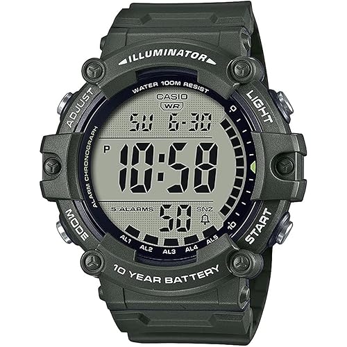 Casio Illuminator AE1500WH Series | 10-Year Battery | LED Backlight | 5-Alarms | 1/100 Sec Stopwatch | Men's Digital Watch