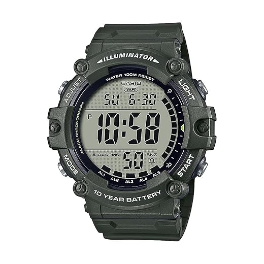 Casio Illuminator AE1500WH Series | 10-Year Battery | LED Backlight | 5-Alarms | 1/100 Sec Stopwatch | Men's Digital Watch