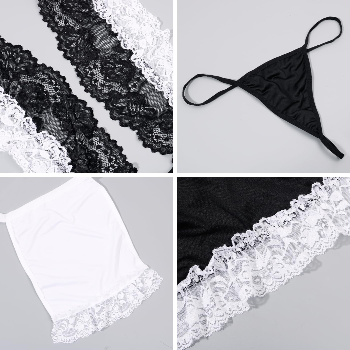 Sexy Maid Outfit for Womens French Maid Costume Roleplay Lingerie Naughty Servant Uniform Lace Trim Mesh Babydoll - Image 5