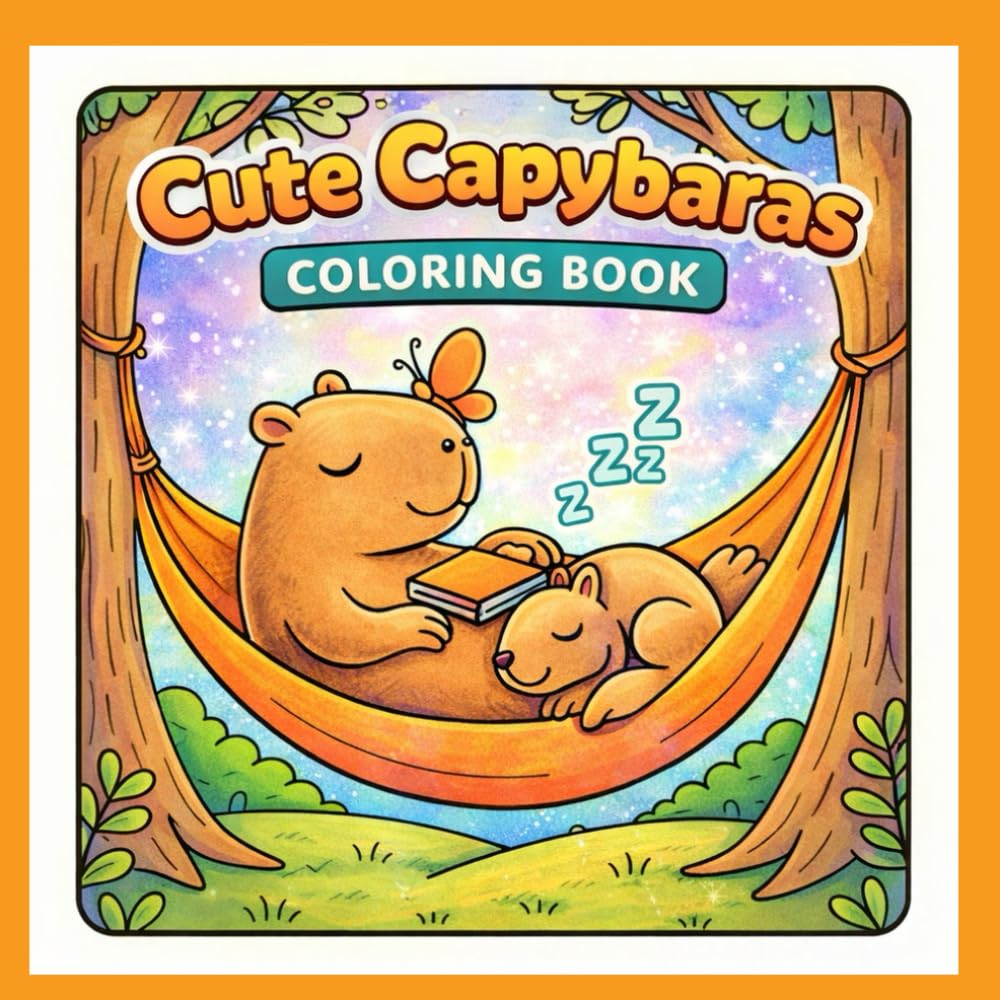 Cute Capybaras Coloring Book: Adorable and Easy Capybara Coloring Pages for Kids, Teens and Adults | Bold Simple Designs for Relaxation, Stress Relief and Animal Lovers