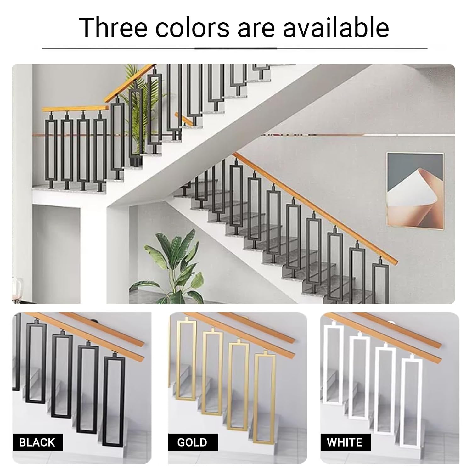 Customizable Gold Stair Balusters,Side-Mounted Stair Railing for Slope Staircases,for Staircases,Elegant and Finish,Decorative and Supportive Post(Black,48in/121cm)