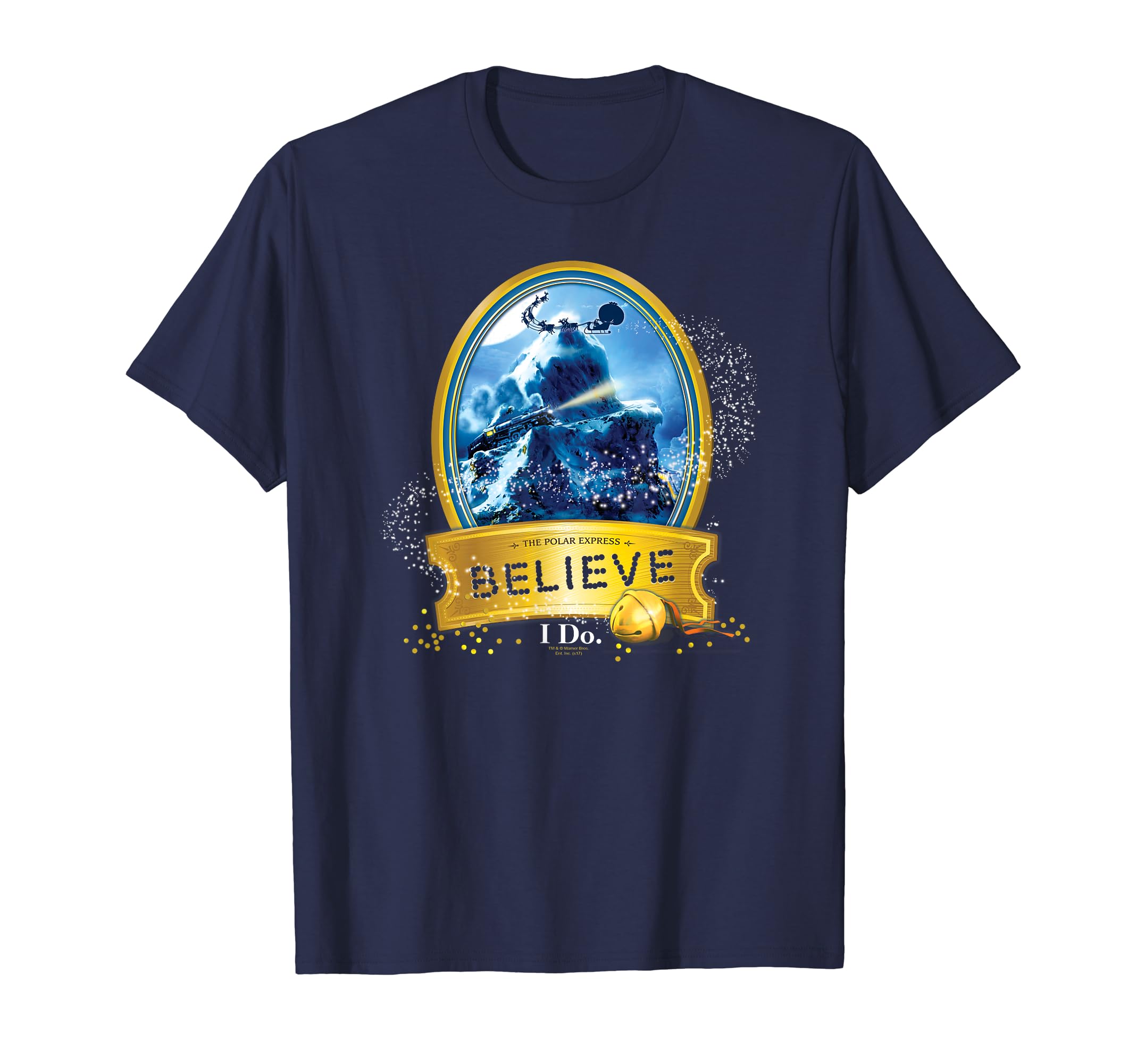 Warner Bros. Polar Express True Believer Unisex-Adults Women Boys Blue Short Sleeve Small Cotton, Polyester Blend Christmas T-Shirt