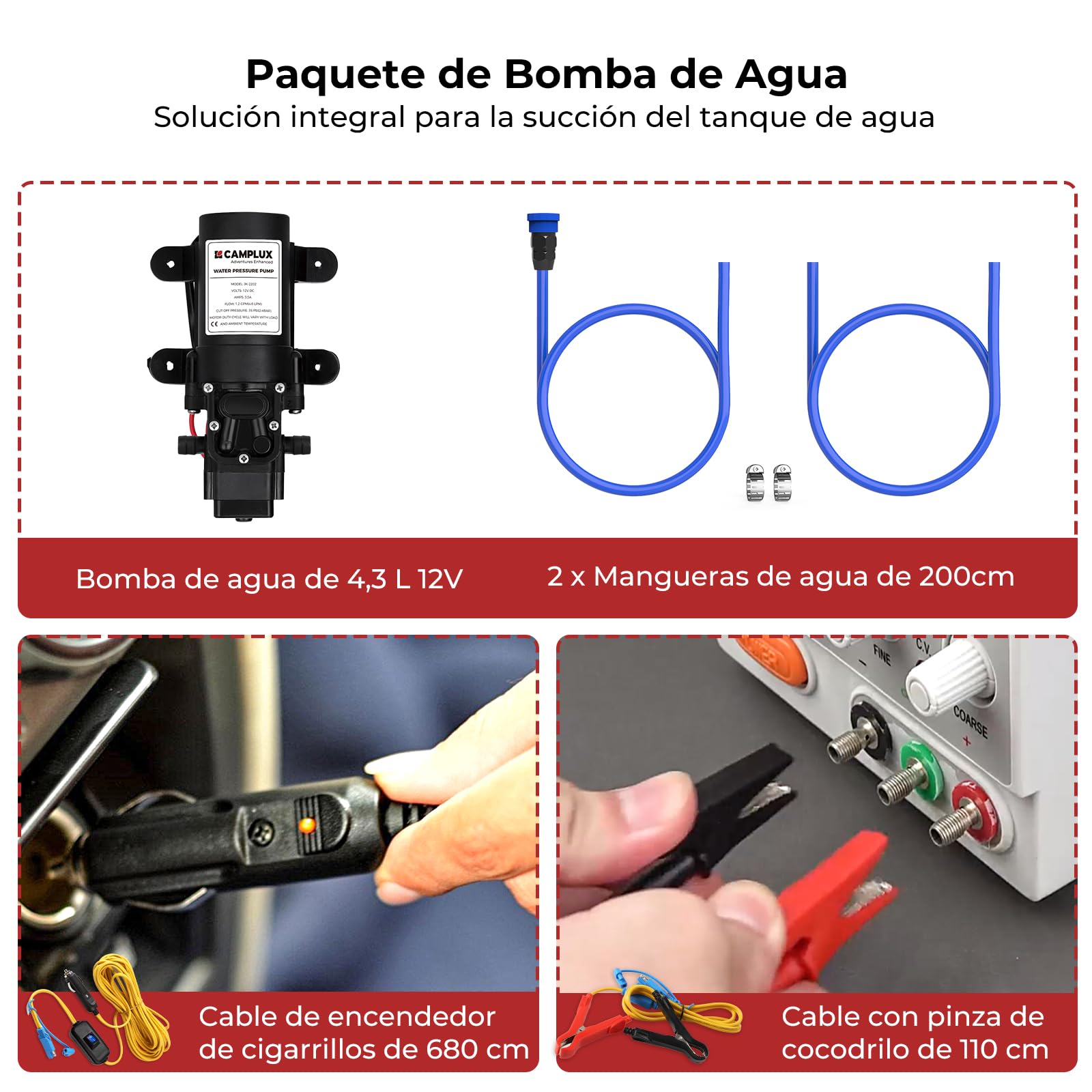 CAMPLUX Nano Calentador de Agua a Gas con Bomba, 3 L/min, Butano (28-30 mbar), para Camping, Ducha Exterior, Autocaravana y Mascota, Nano 3