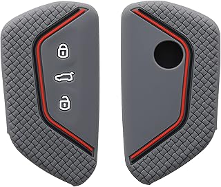 kwmobile Car Key Protective Case Compatible with VW Golf 8 3-Button Car Key Case - Silicone Key Cover - Grey Black Red