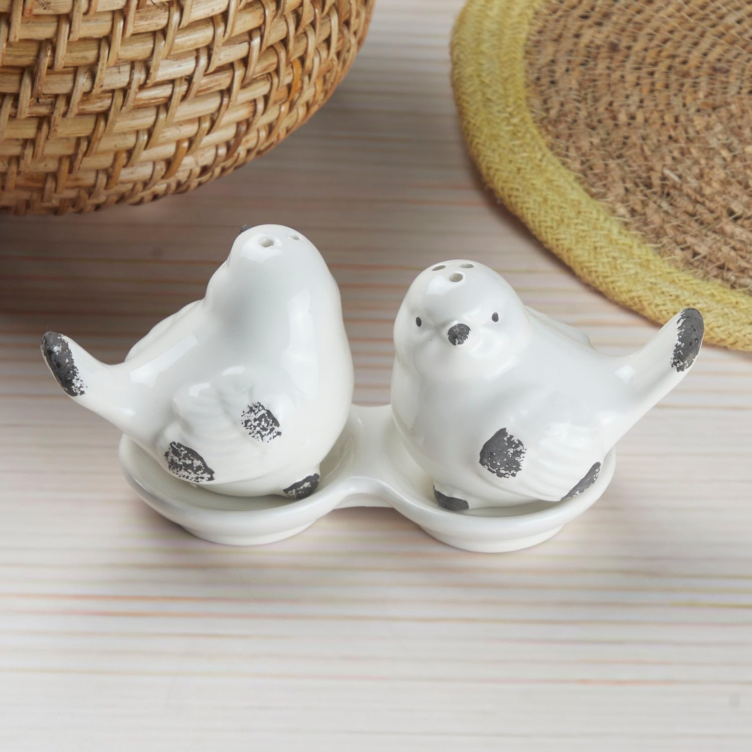 Kookee Ceramic Bird Salt & Pepper Set - White -3