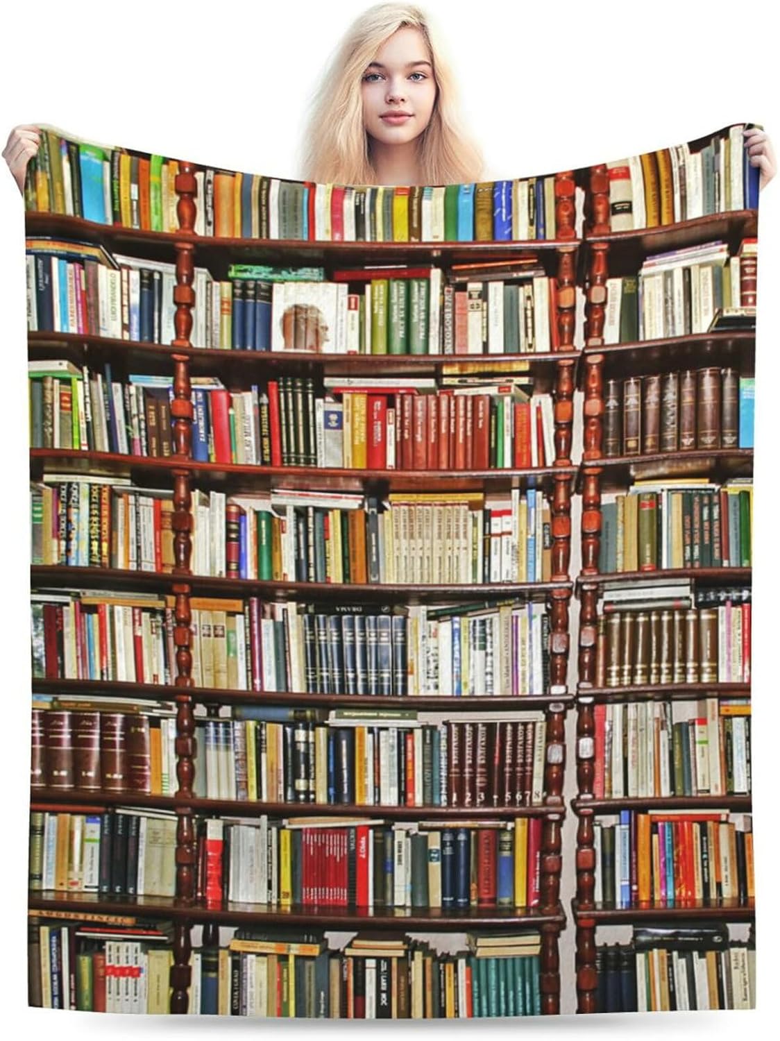 HGOD DESIGNS Library Bookshelf Fleece Throw Blanket Ultra Soft Cozy Blooming Decorative Flannel Blanket All Season for Home Couch Bed Chair Travel 50x60in