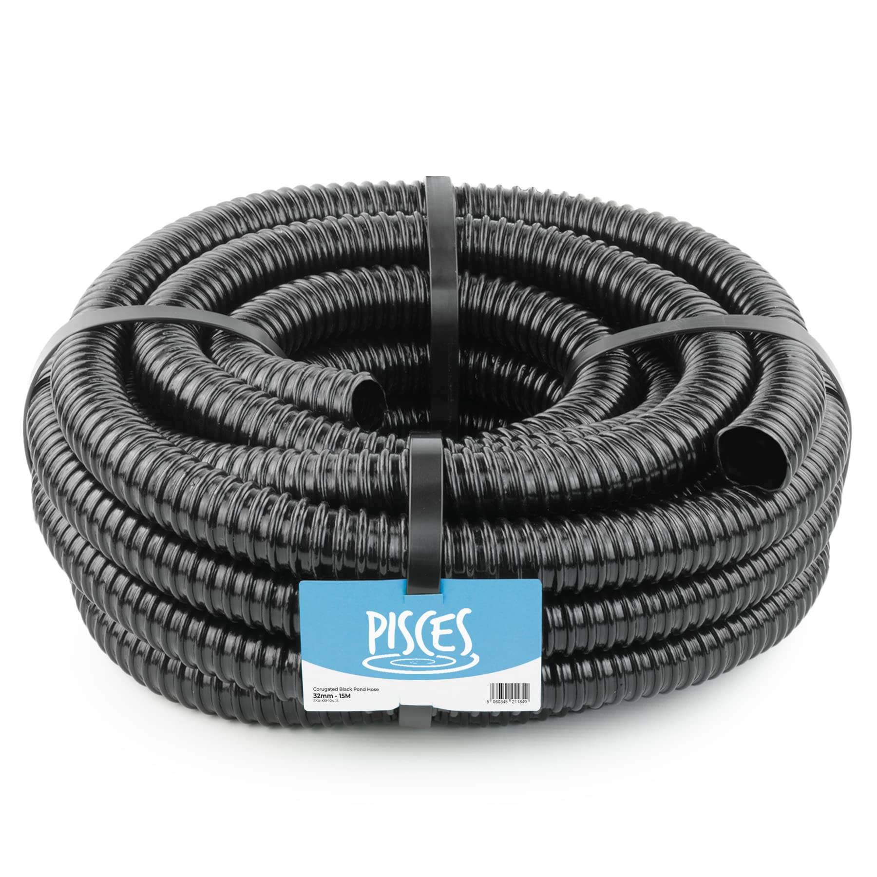 Pisces 32mm (1.25 inch) Black Pond Corrugated Flexible Hose Pipe - 15m Roll