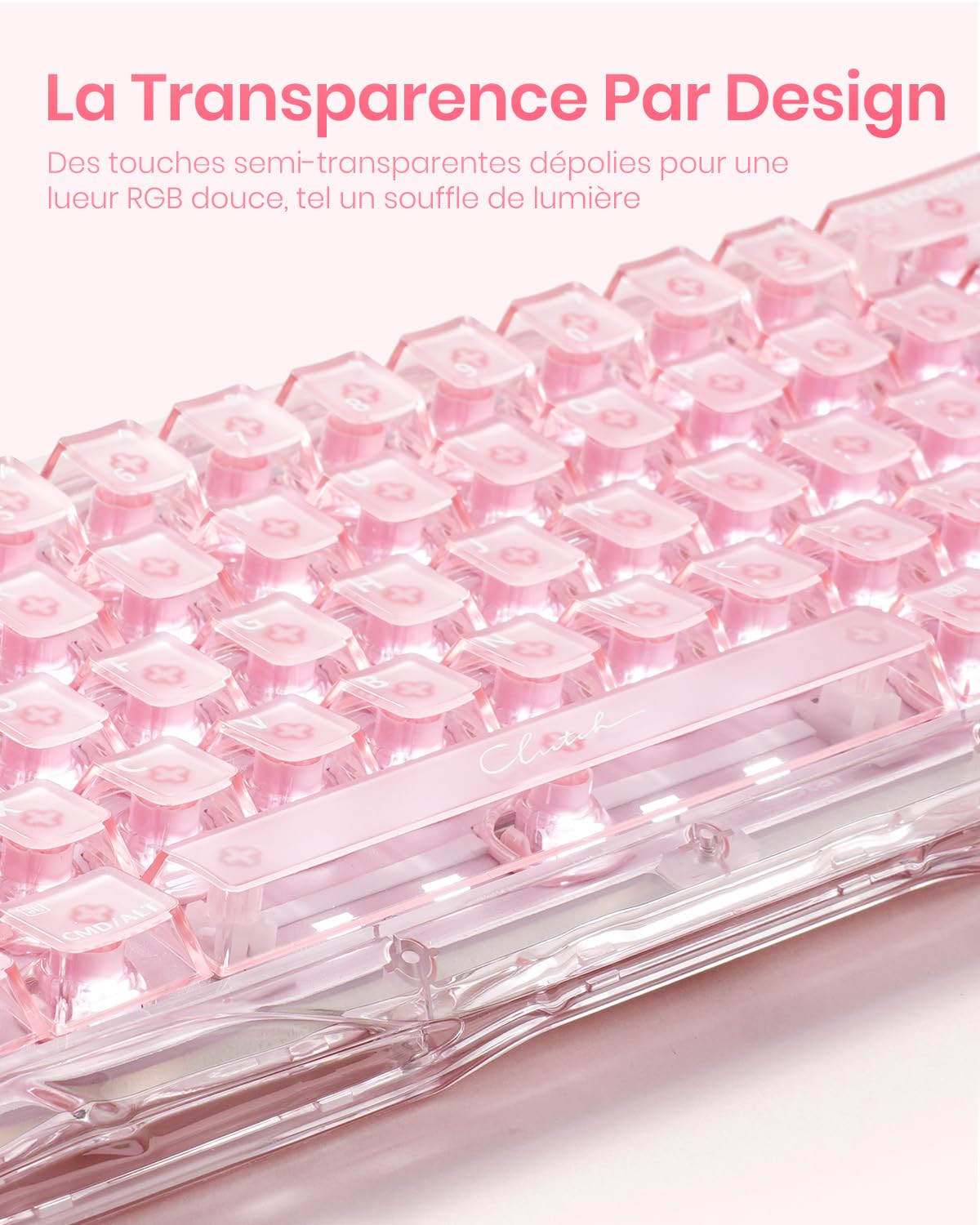 GravaStar Mercury V60 Clavier Gaming magnétique, 8000 Hz Polling Rate, Rapid Trigger Switches Hall Effect, Précision 0,005 mm, Hot-Swap, RGB– Rose Cristal