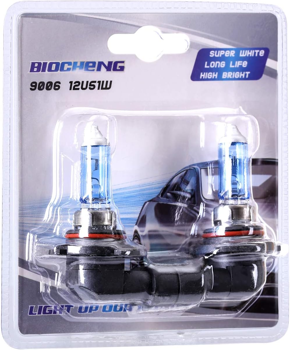 9006 HB4 Halogen Headlight Bulb, 100% Super White Long Life Light, 12V 51W P22D, 2 Pack