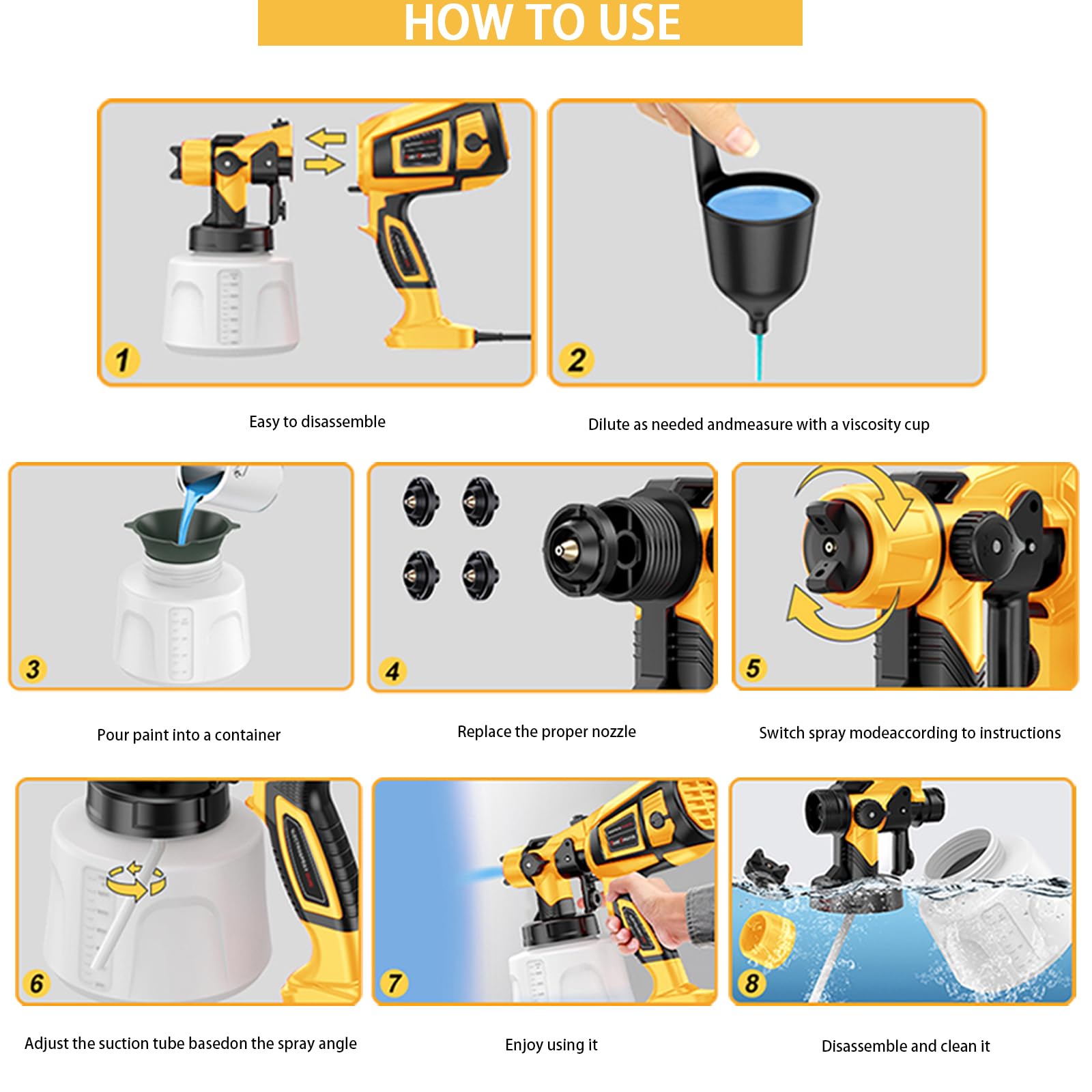 TOPALL Pistola Pintura Electrica,Pistola para Pintar Paredes y Techos,850W 32000PRM 1400ML HVLP Pistola Pintar Electrica Pulverizador de Pintura,con 5 Boquillas y 3 Patrones