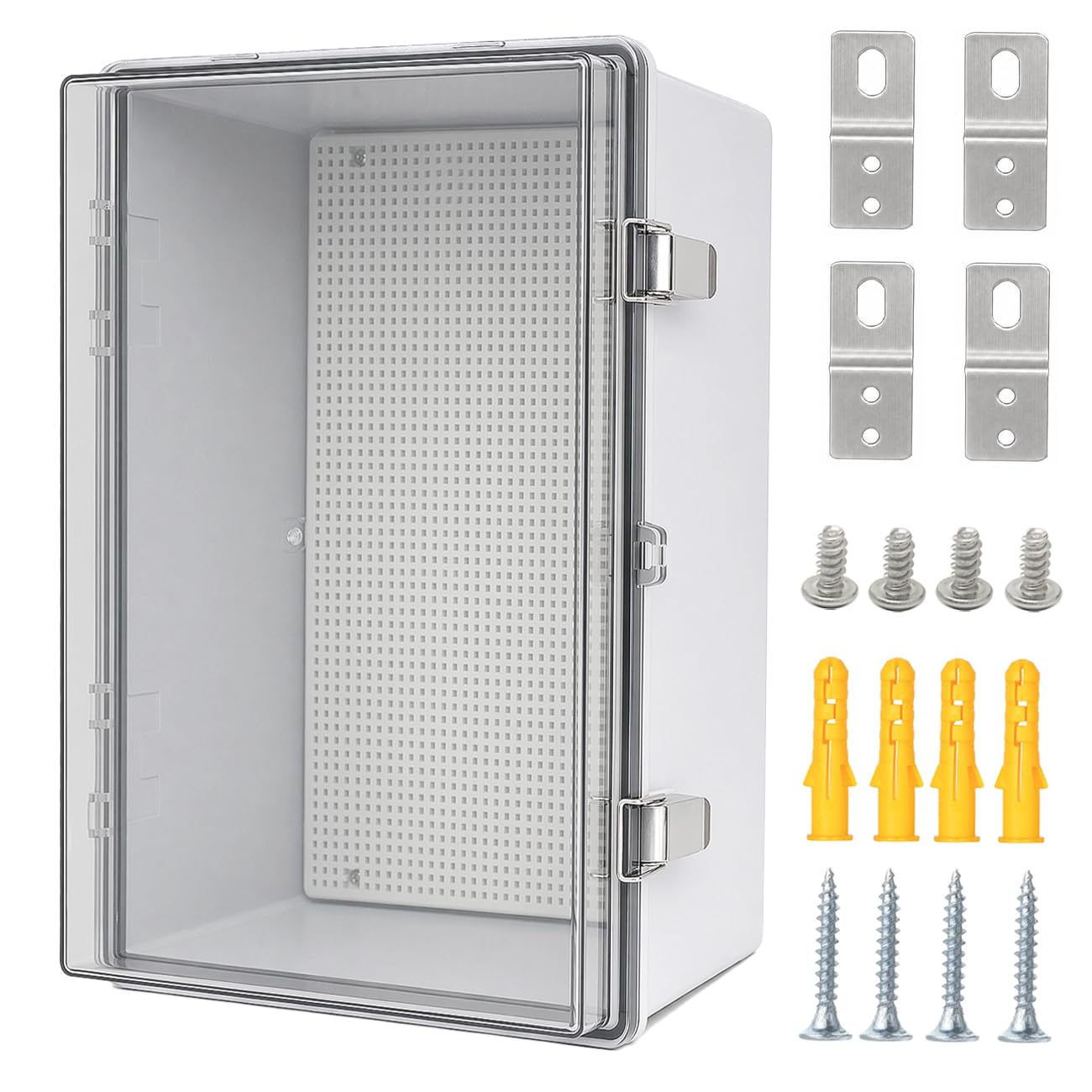 Junction Box,IP67 Waterproof Electrical Box Hinged Clear Cover Stainless Steel Latch Project Box Enclosure with Mounting Plate & Wall Bracket, Black 11.8 x 7.9 x 6.7inch(300x200x170mm) — Amazon image 29