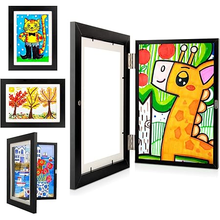 OZZlOR Kinder Kunstrahmen Frontöffnung - Kinder Kunst Bilderrahmen A4
