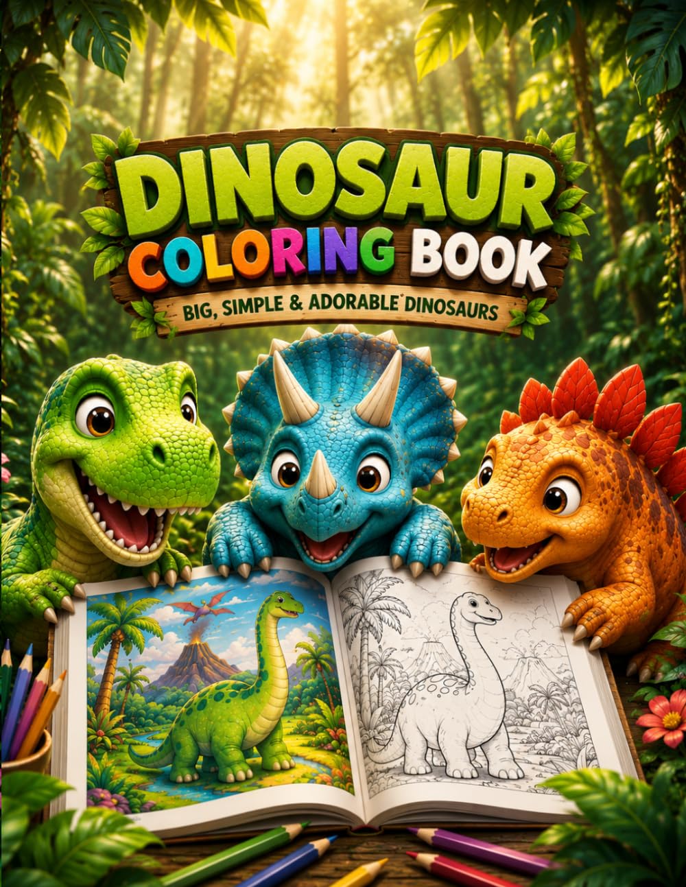Dinosaur Coloring Book: Super Fun & Silly Faces for Kids Ages 4-8