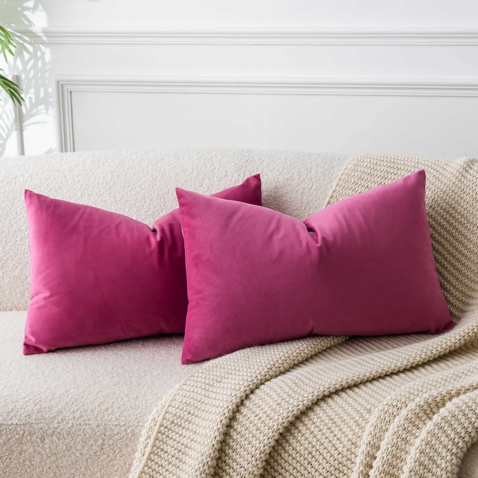 JUSPURBET Throw Pillow Covers Set of 2 Decorative Velvet Pillow Covers for Couch Sofa Bed Soft Lumbar Cushion Covers with Invisible Zipper for Living Room Home Decor,Rose Red,12x20 inch — image 1